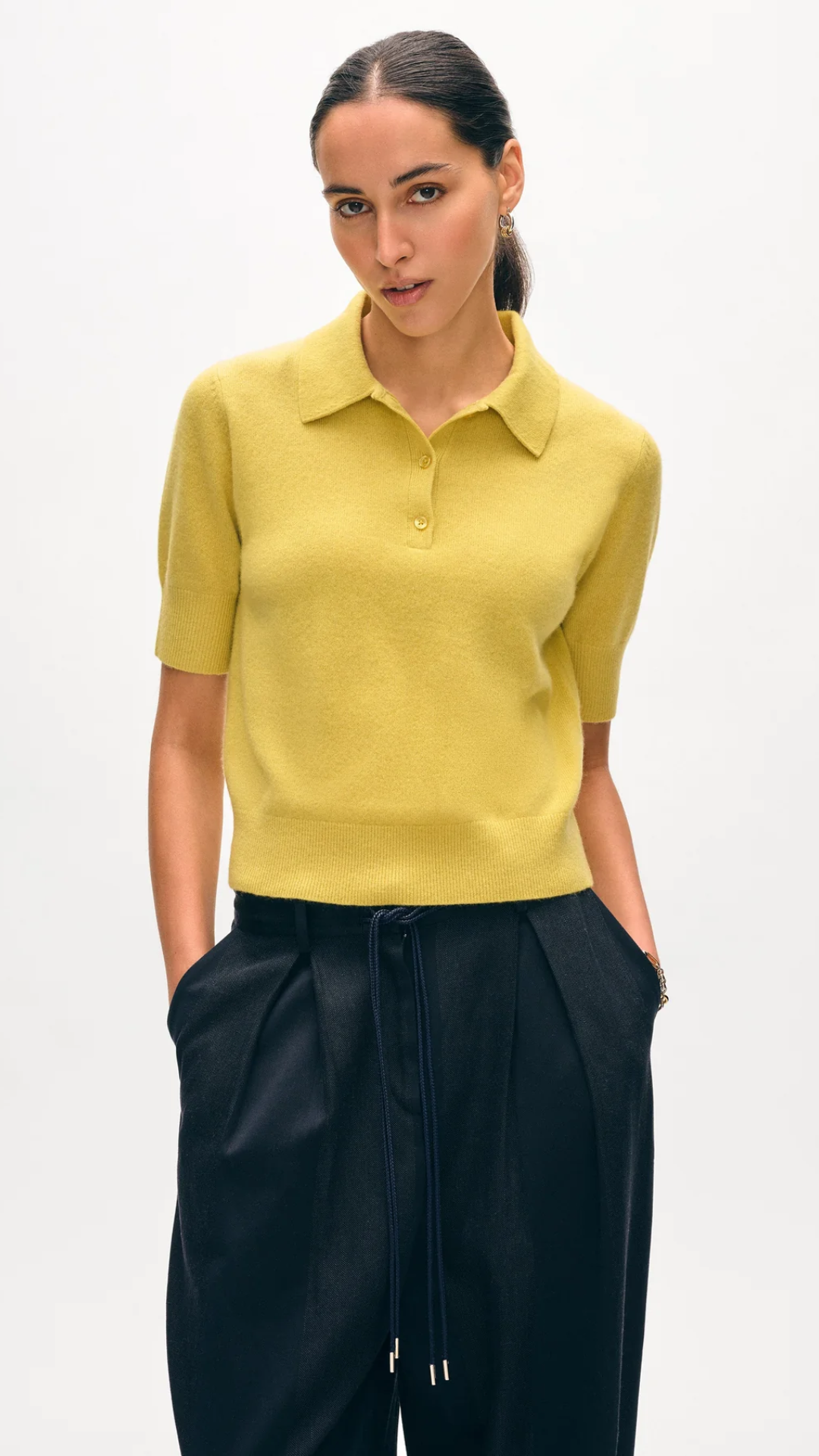 White + Warren Cashmere Polo Top in Sunbeam