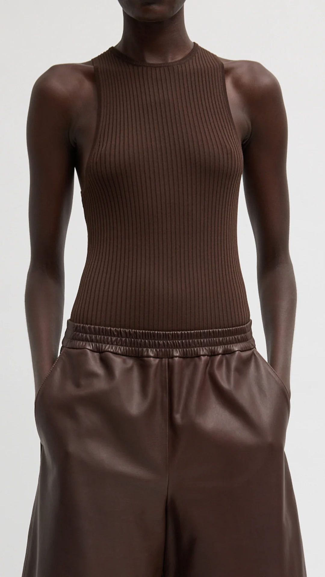 Tibi Ribbed Sweater Cut Out Tank in Hickory Brown
