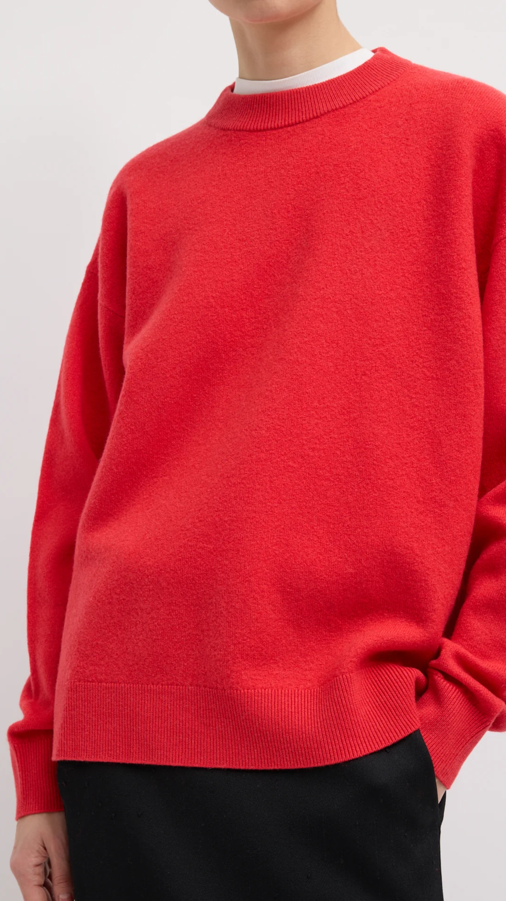 Tibi Boiled Wool Crewneck Easy Pullover in Red
