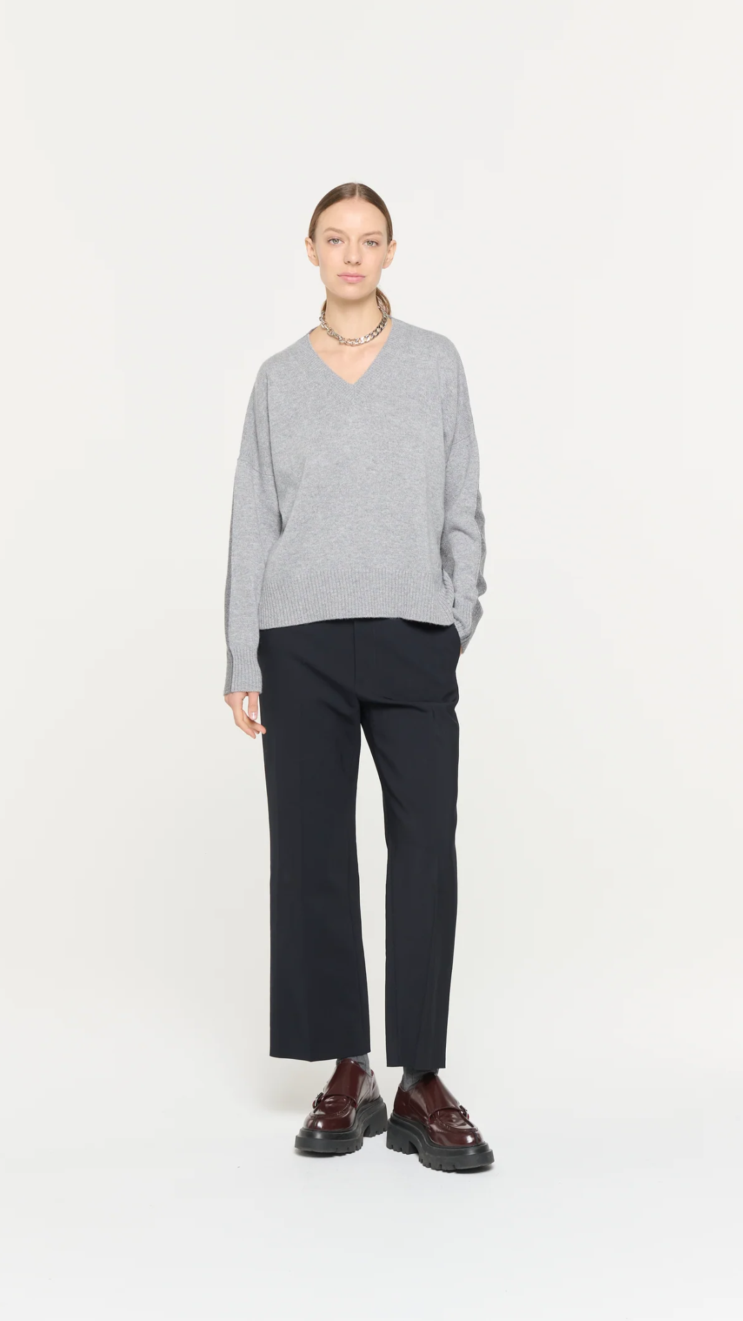 Plan C L/S V Neck Knit in Grey