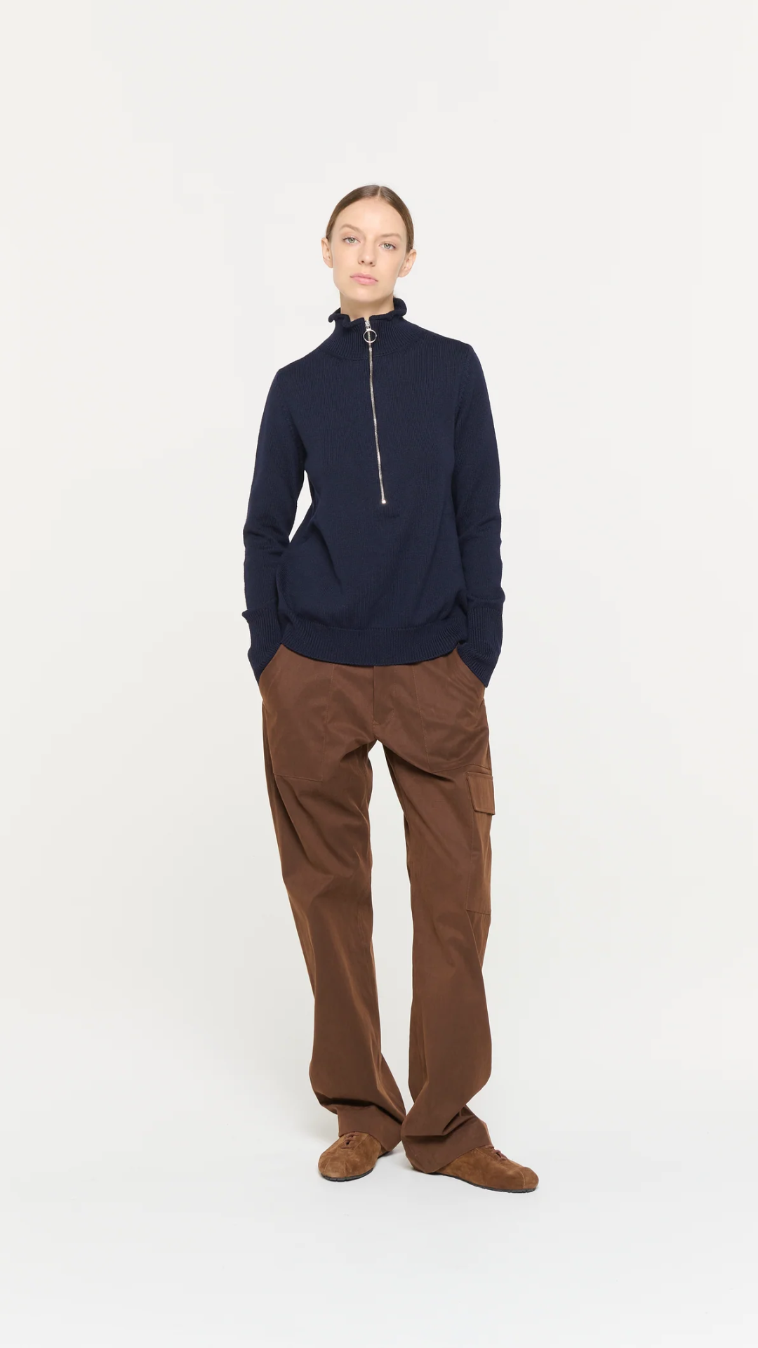 Plan C L/S Polo Shirt with Zipper in Dark Blue