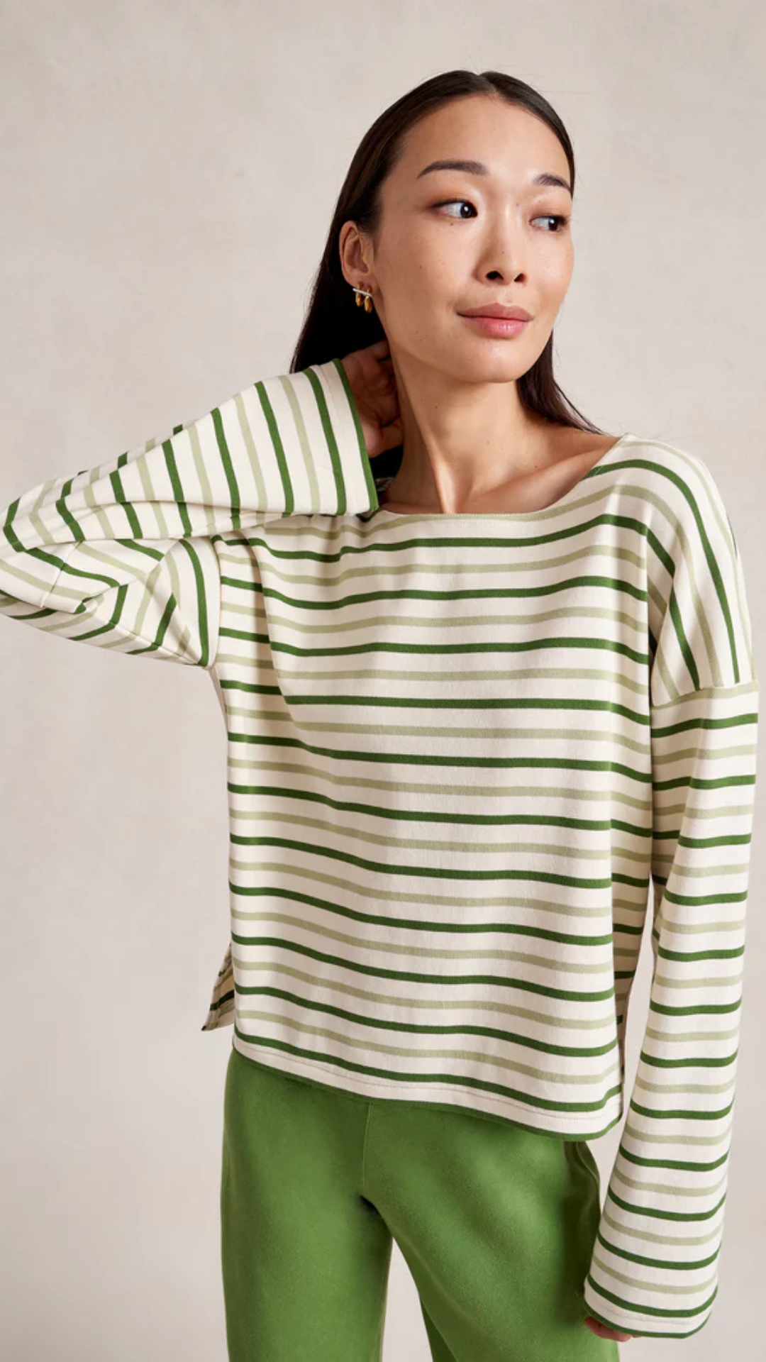 La Ligne Long Sleeve Breton Tee in Ecru