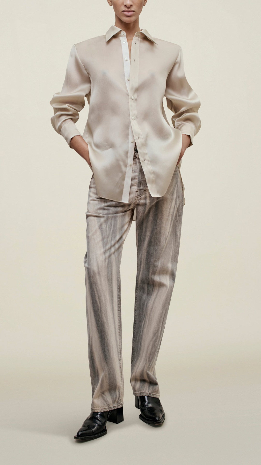 Kallmeyer Dani Organza Button Down Shirt in Fawn