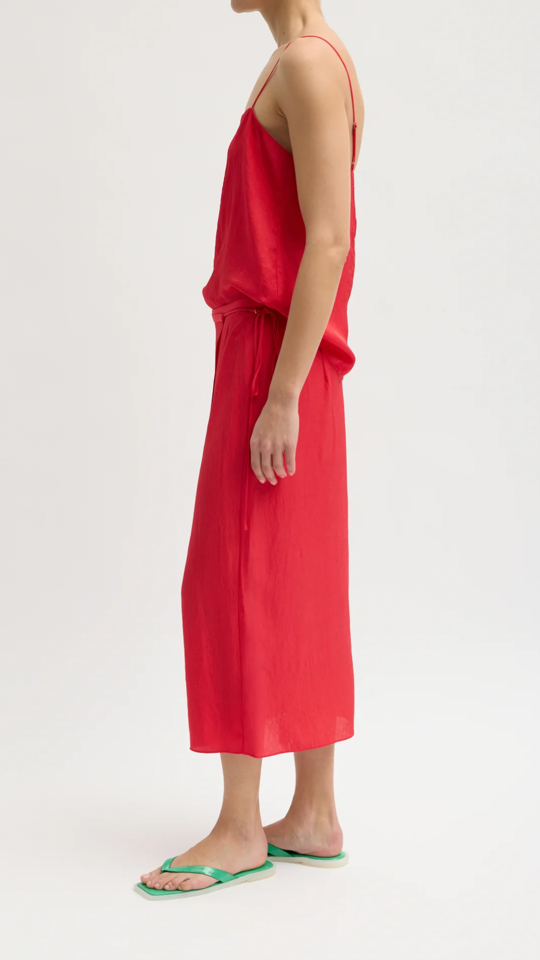 Tibi Summer Slip Wrap Skirt in Faded Red