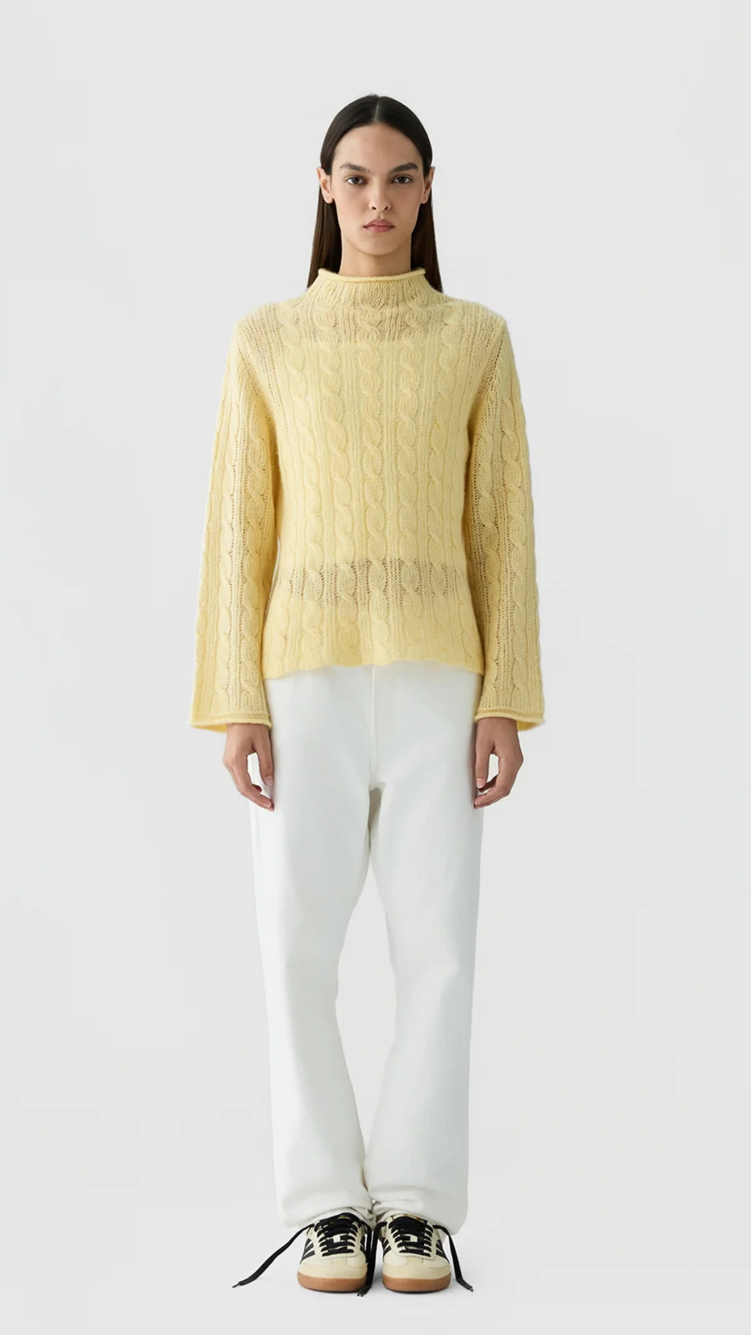 Guest In Residence Cable Mock Neck Top in Butter