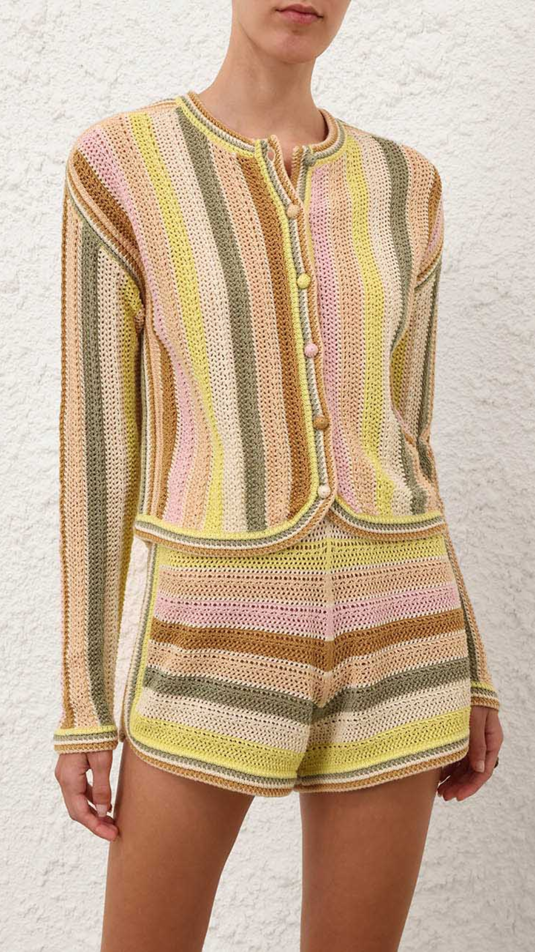 Zimmermann Indra Stripe Crochet Cardigan in Multi
