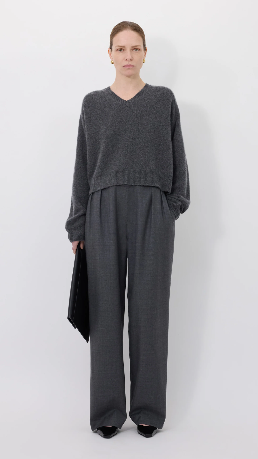 Loulou de Saison Anzor LDS V Neck Boxy Sweater in Anthracite