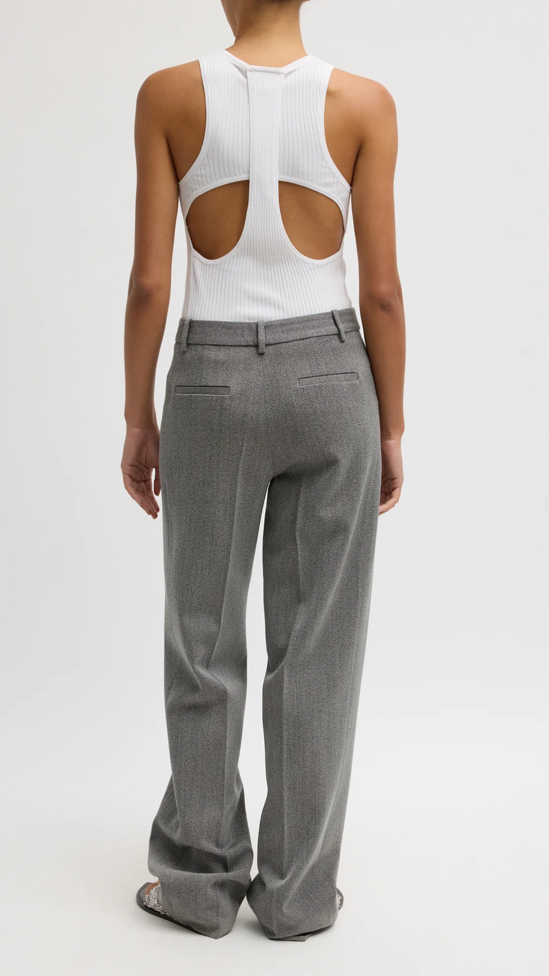 Tibi Structured Wool Zip Trouser in Grey Multi