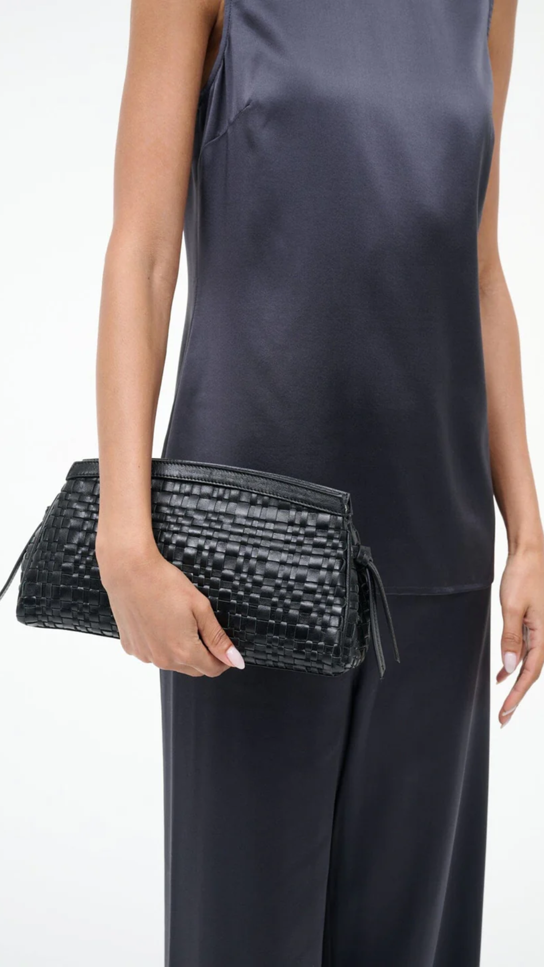 STAUD Maude Convertible Clutch in Black Woven