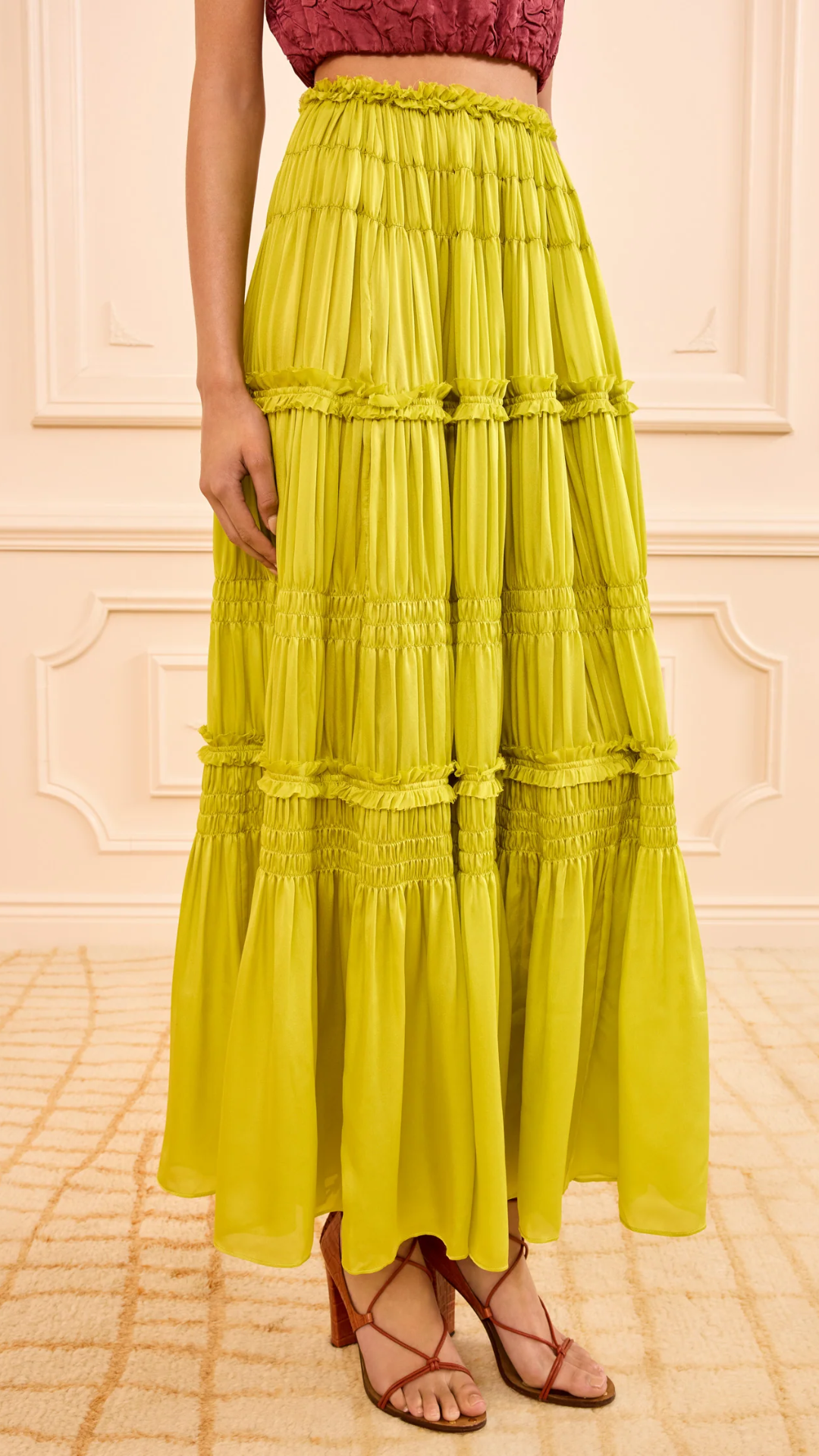 Ulla Johnson Virginie Silk Skirt in Chartreuse