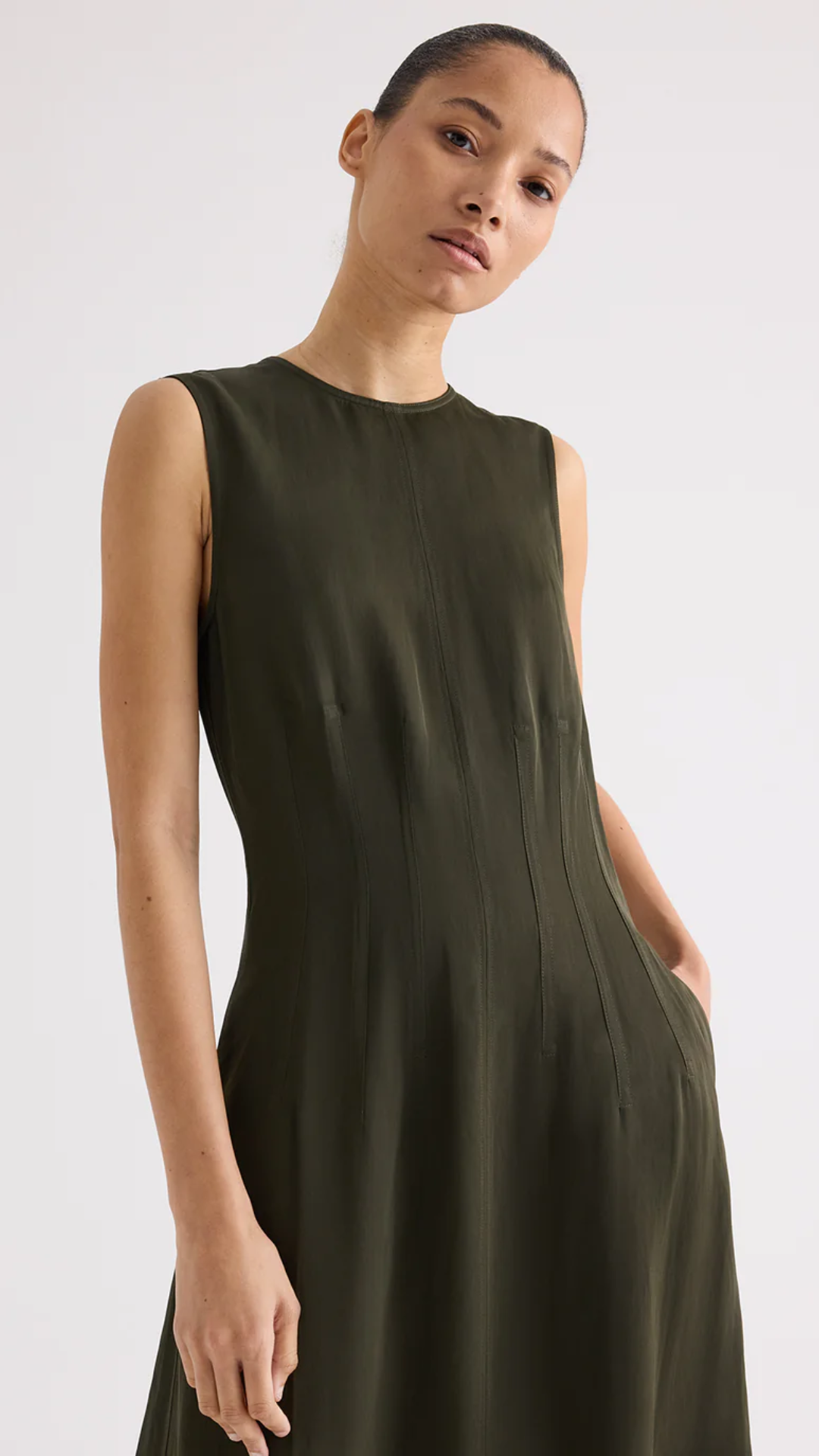 TWP Crew Neck Dress with Darts in Rosen