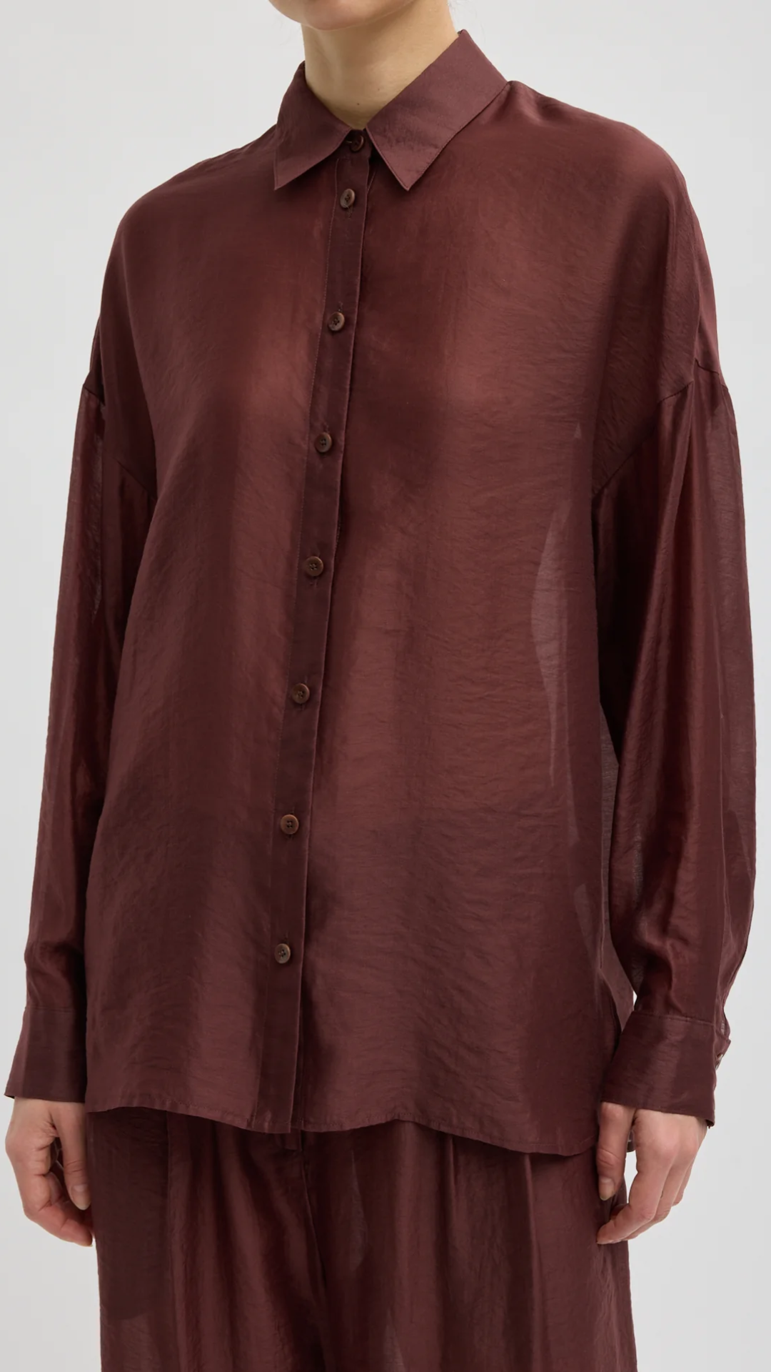 Tibi Summer Voile Oversized Shirt in Russet Brown