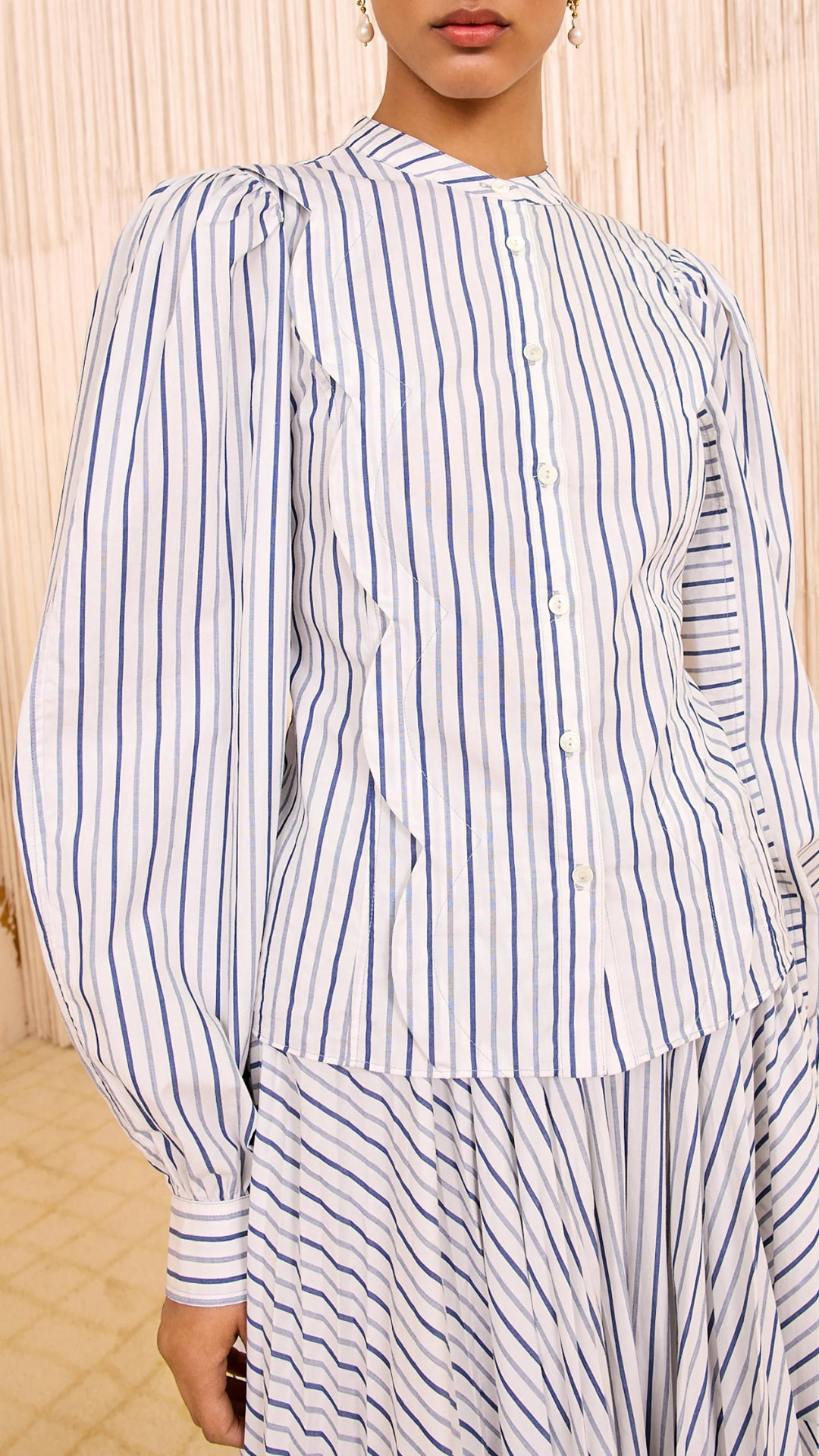 Ulla Johnson Cybil Long Sleeve Button Front Blouse in Chalk Stripe