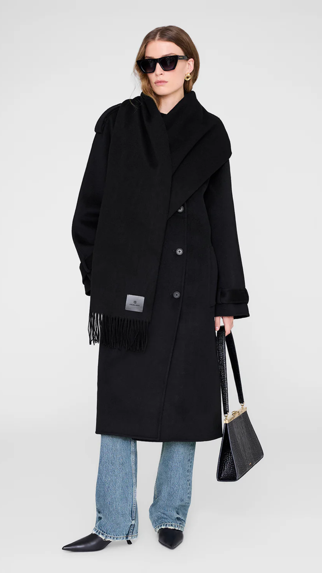 Anine Bing Augustina Wool Scarf in Black