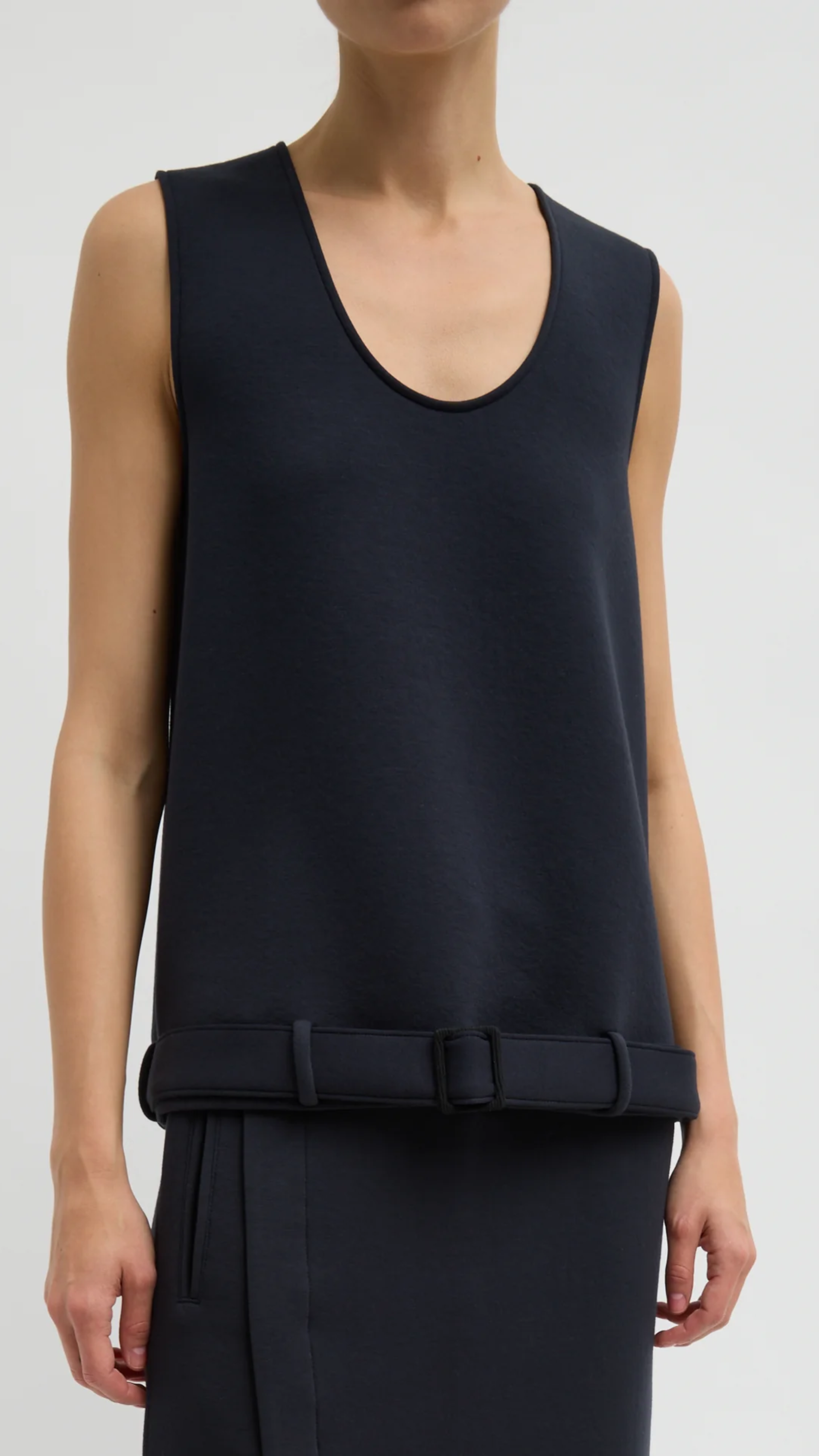 Tibi Bonded Viscose Tank Top in Navy