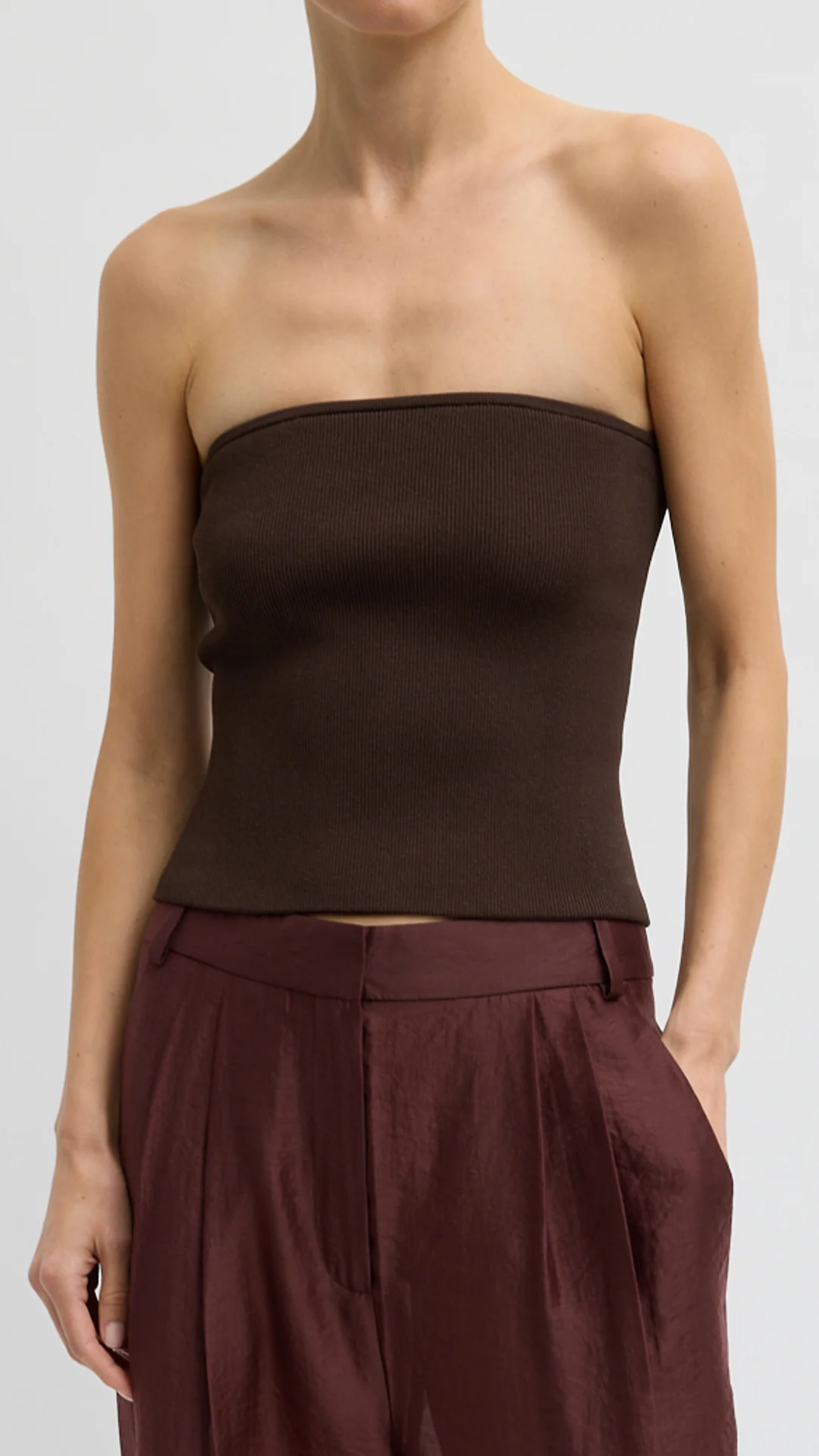 Tibi Ribbed Sweater Tube Top in Hickory