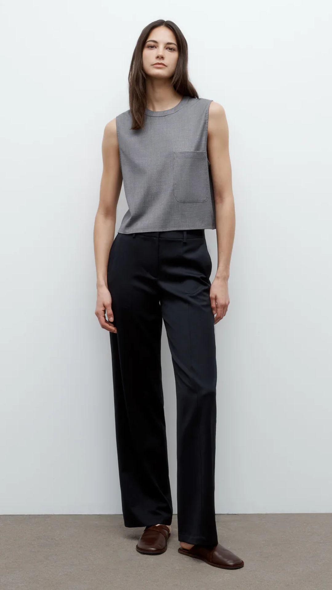 TWP Cropped Muscle Tank in Medium Heather Grey