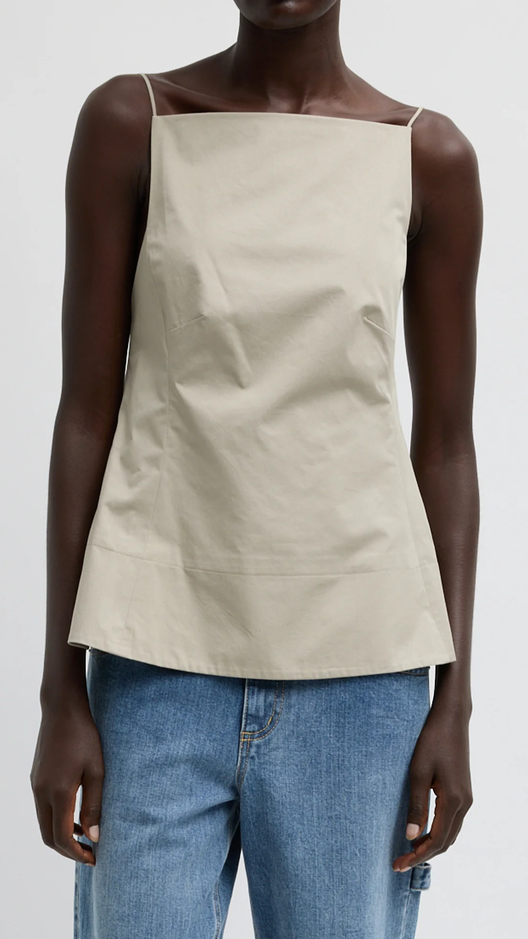 Tibi Eco Poplin Strappy Open Back in Sandstone