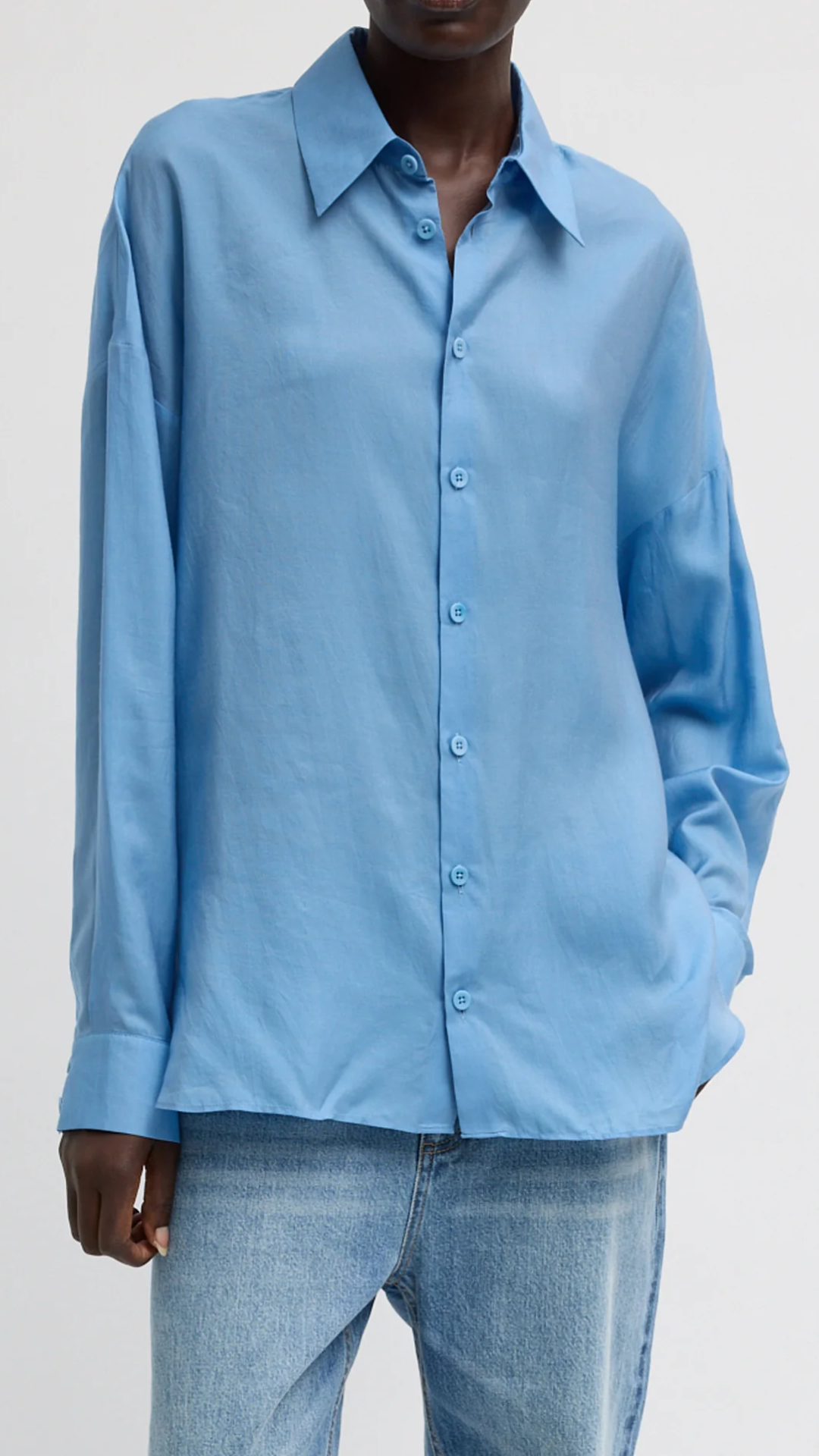 Tibi Ultra Light Silk Oversized Shirt in Blue