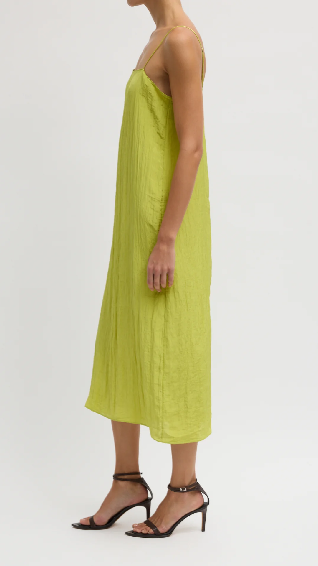 Tibi The Crinkle Slip Dress in Pea Pod