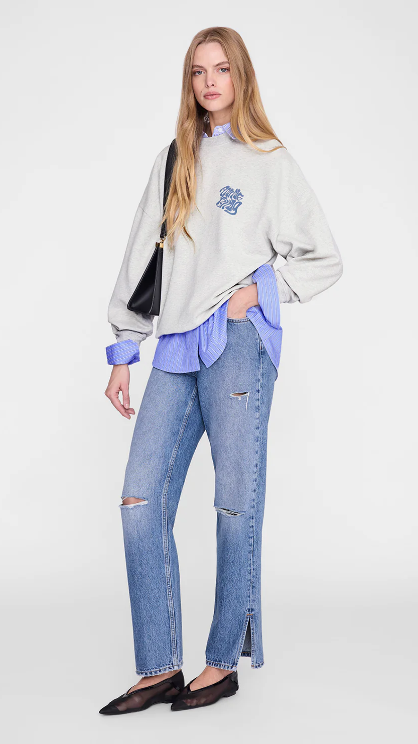 Anine Bing Miles Waves Sweatshirt in Grey