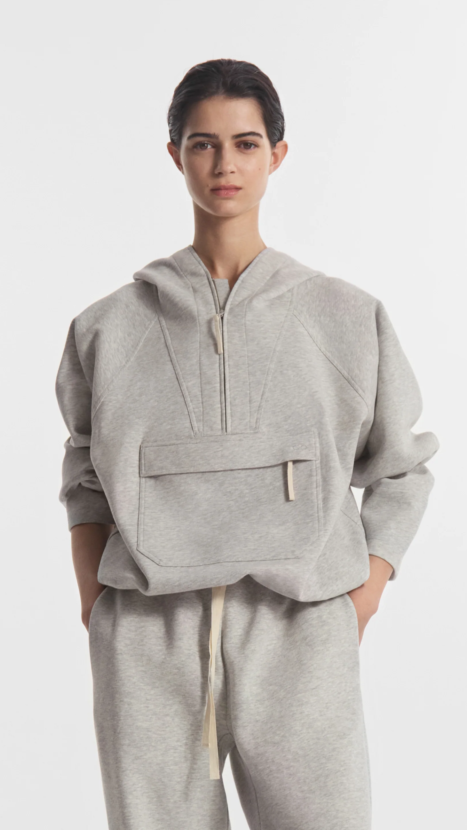 CO Hooded Scuba Jersey Pullover in Heather Grey