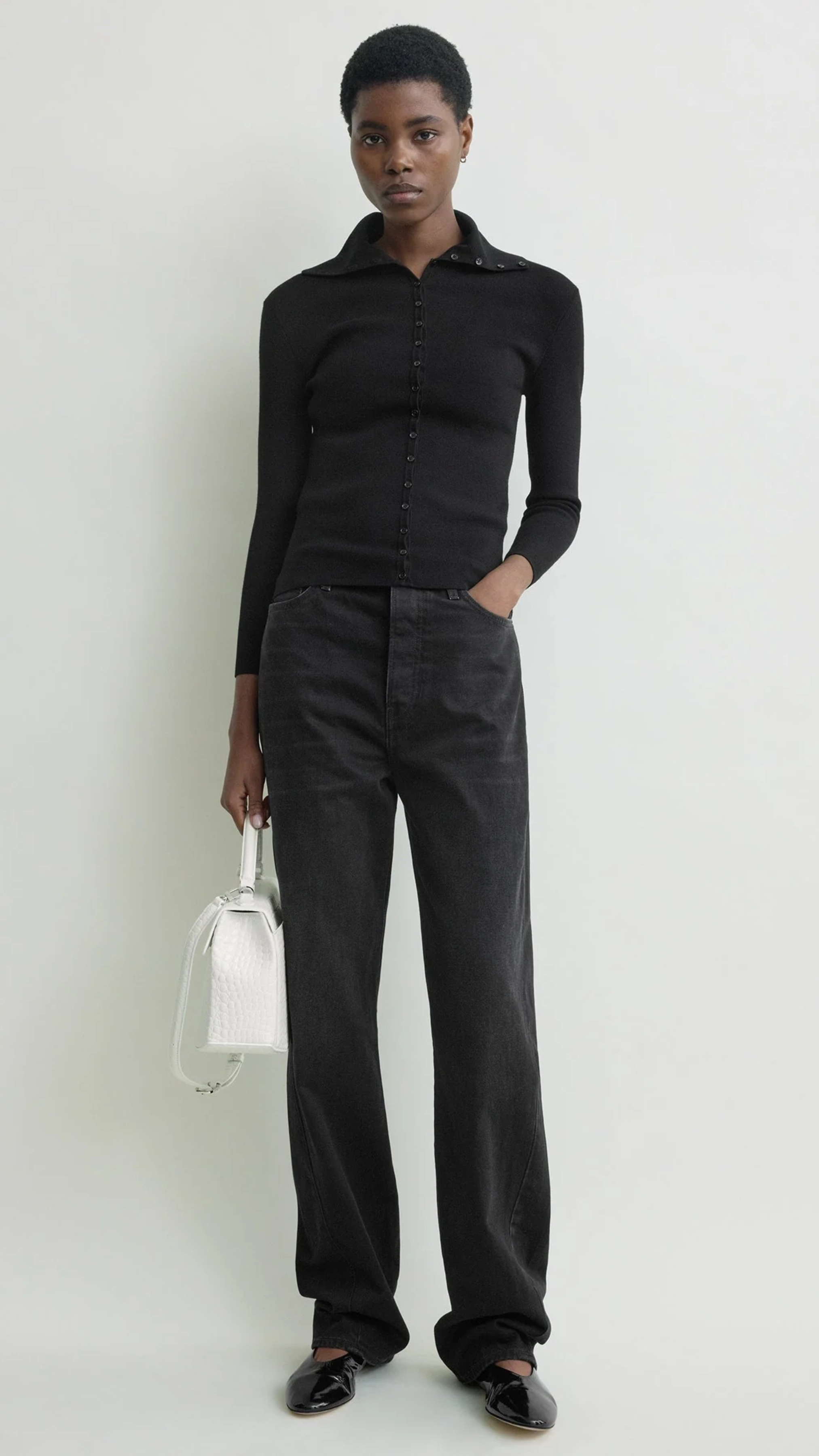 Toteme Fitted Polo Cardigan in Black