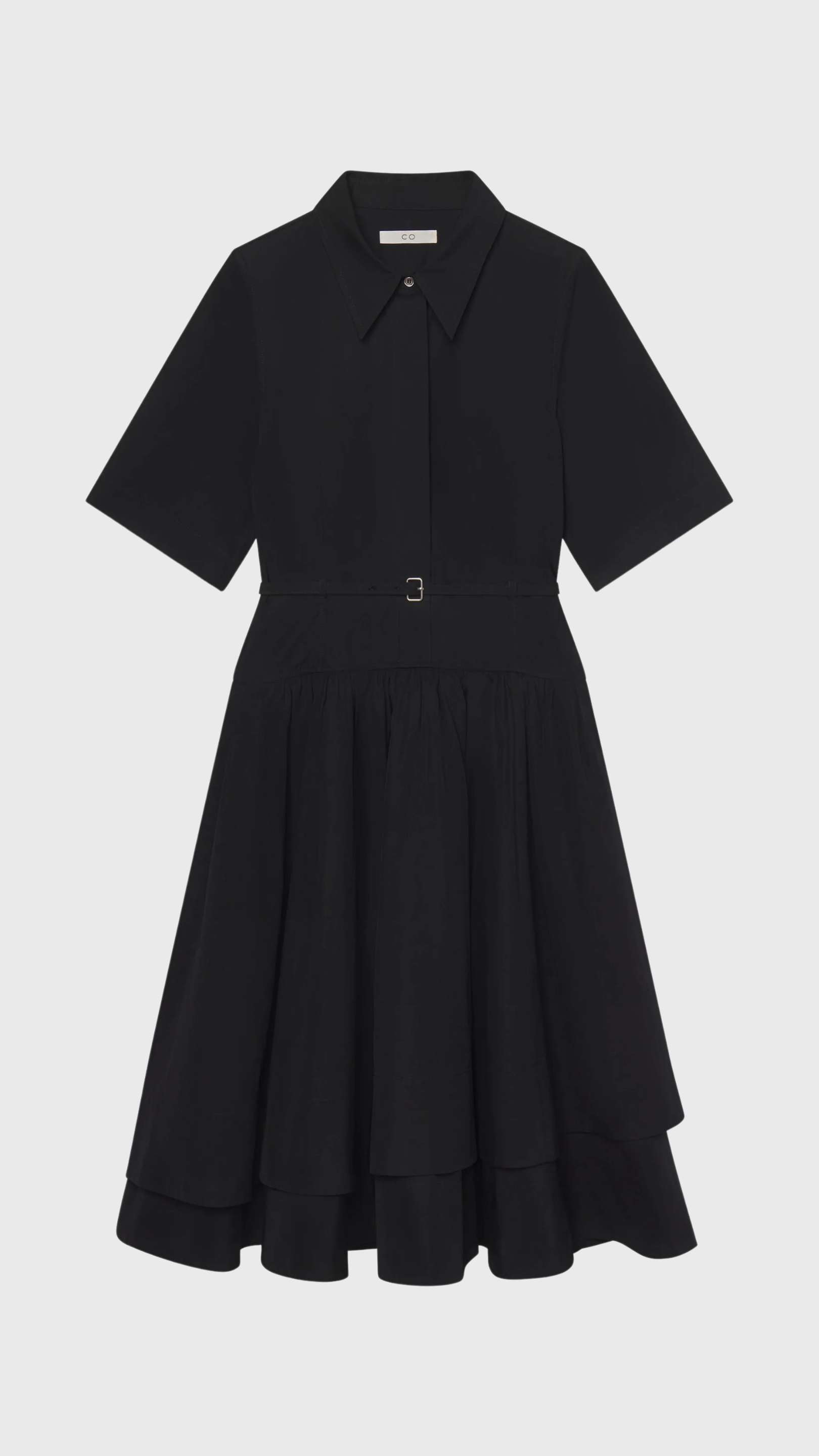 CO Short Sleeve Belted Cotton Dress in Black