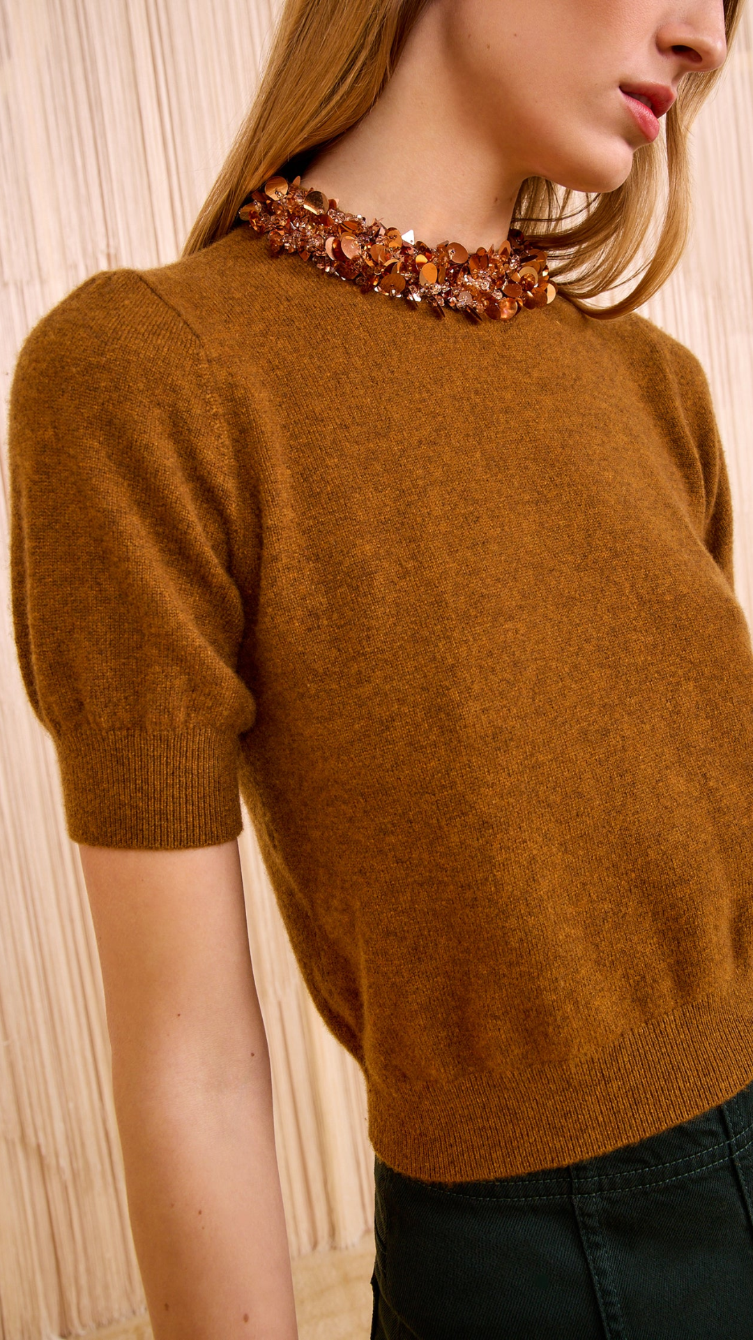 Ulla Johnson Liv Embroidered Cashmere Knit in Umber
