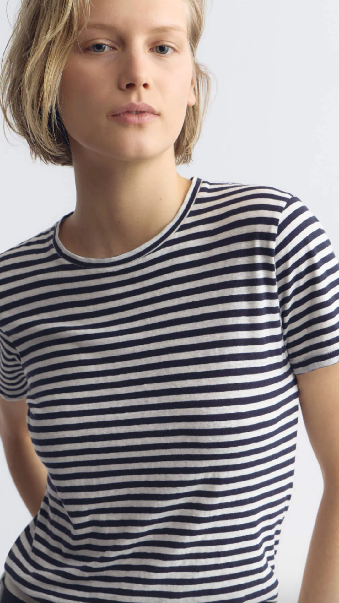 Nili Lotan Lana Crewneck Tee in White/Dark Navy