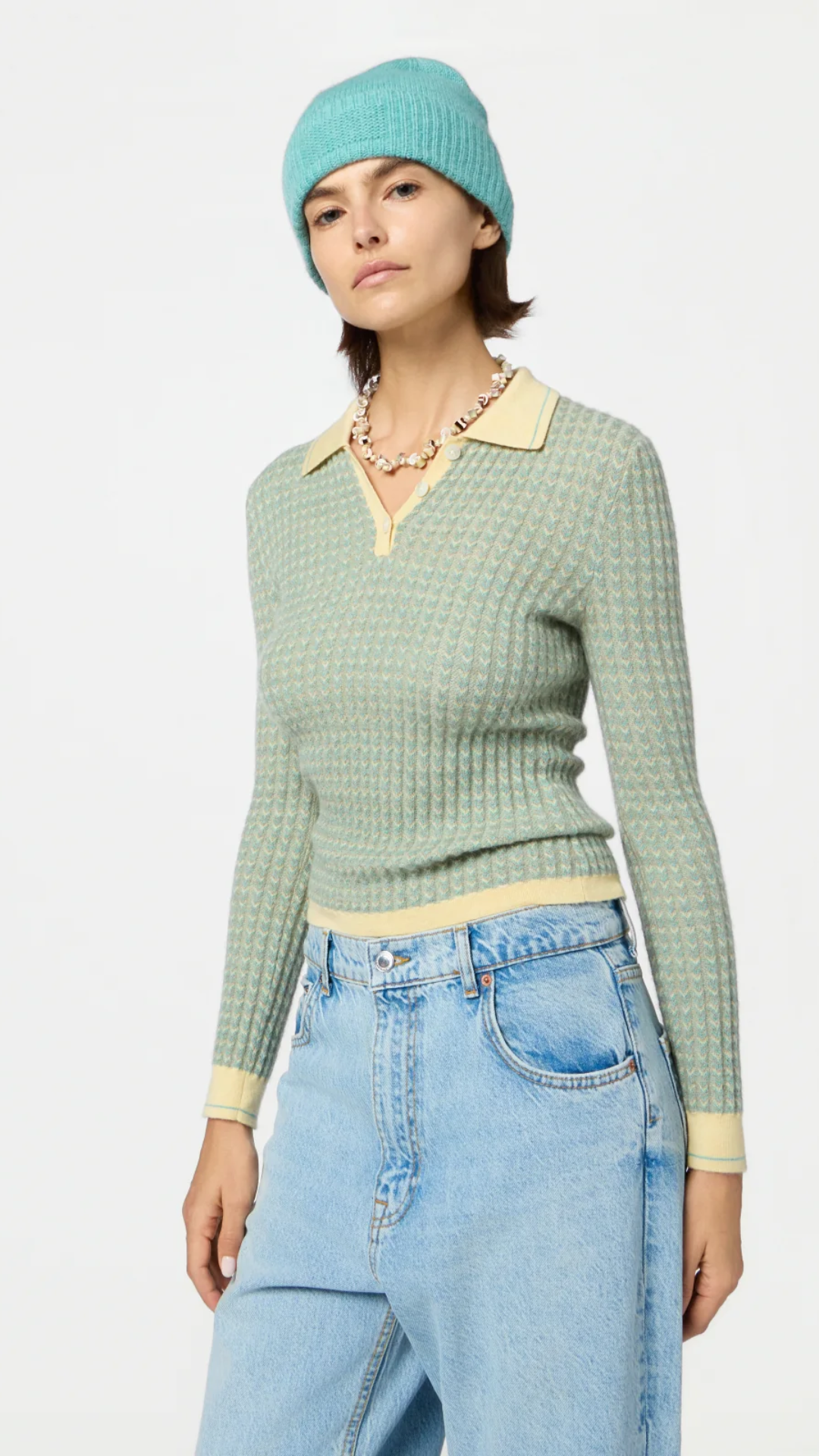 Guest in Residence Chevron Polo Top in Butter Combo