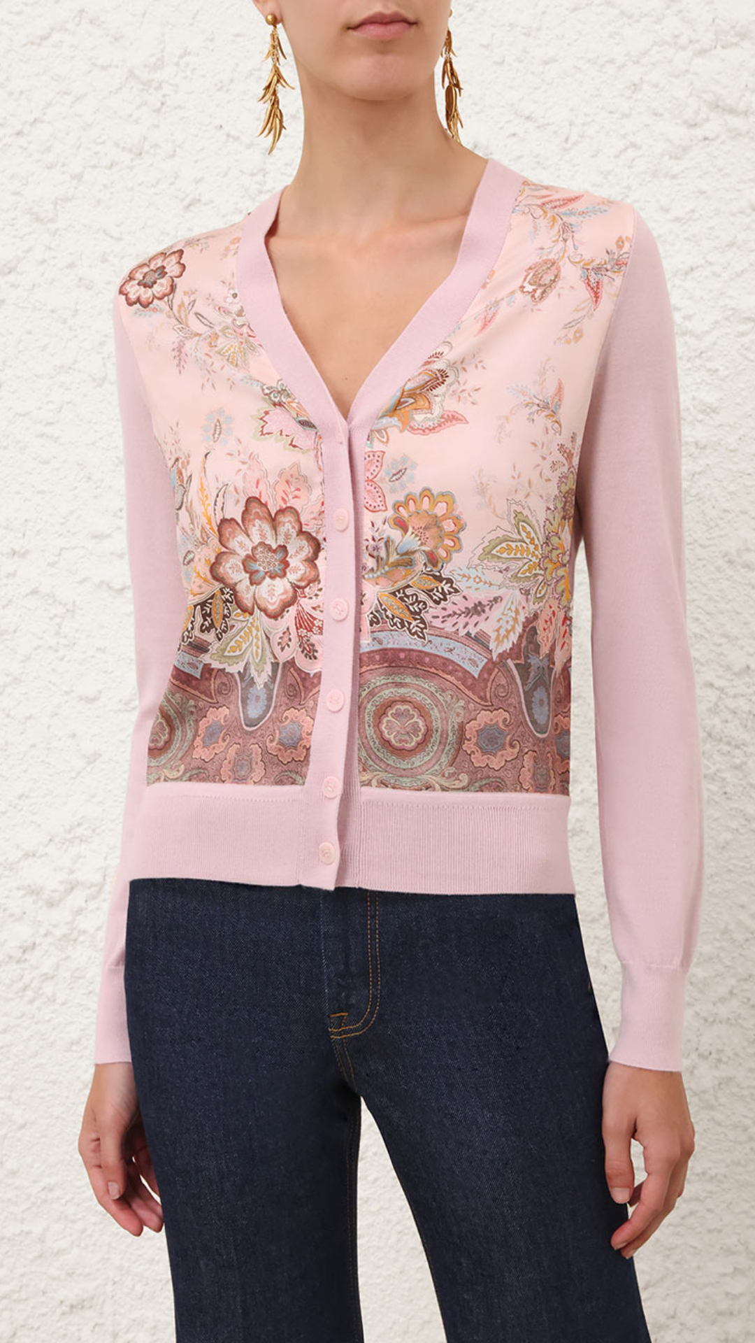 Zimmermann Luna Printed Silk Cardigan in Pink