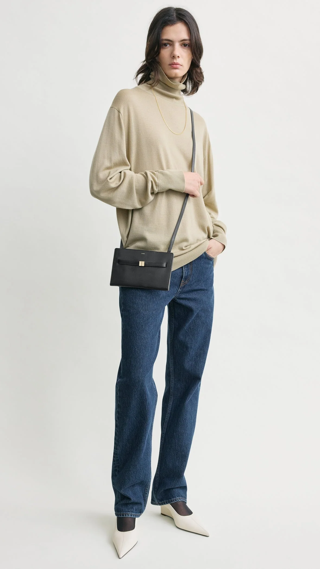 Toteme Belted Leather Cross-body Bag in Black