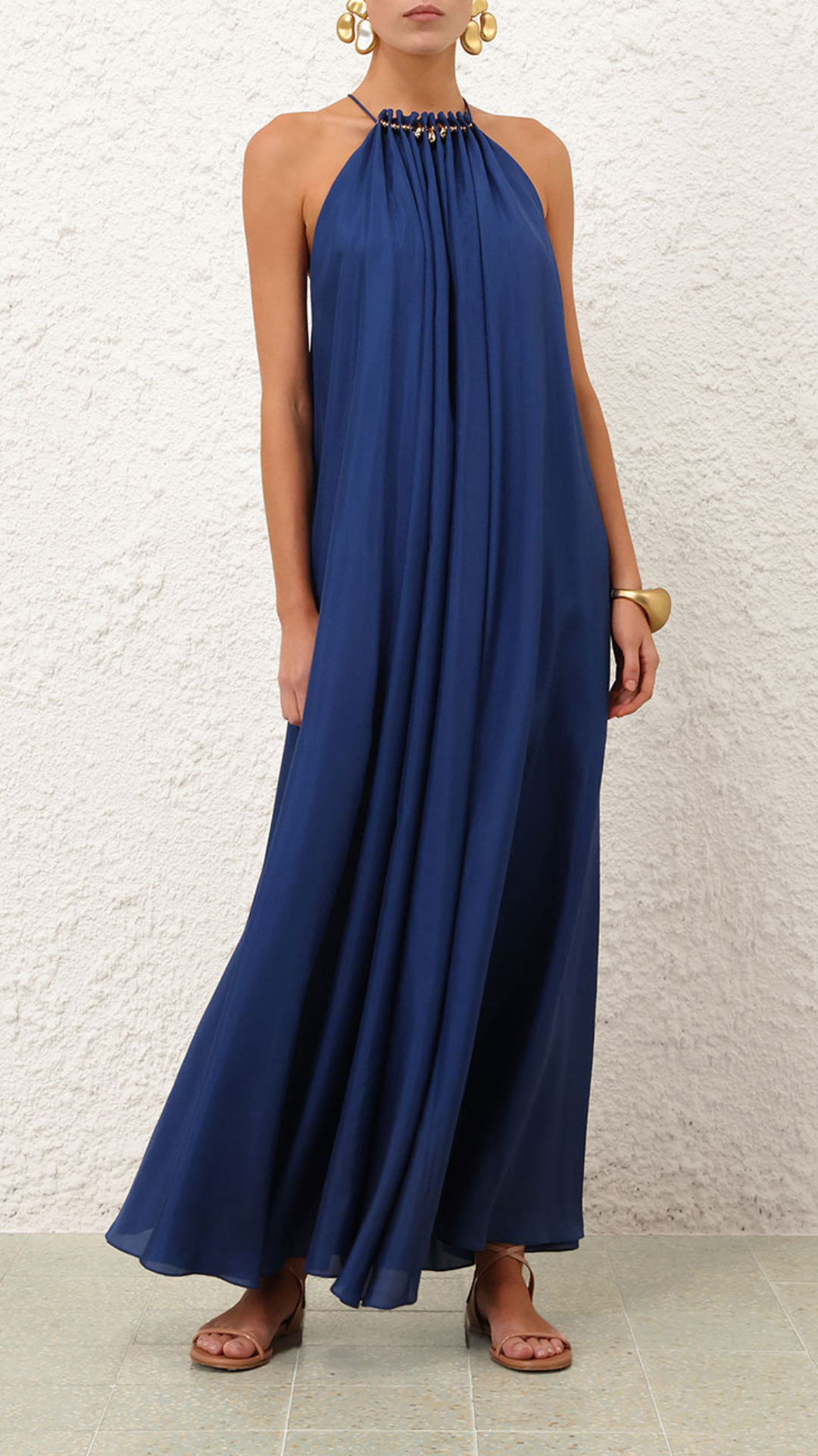 Zimmermann Aster Gathered Bead Maxi Dress in Dark Cobalt