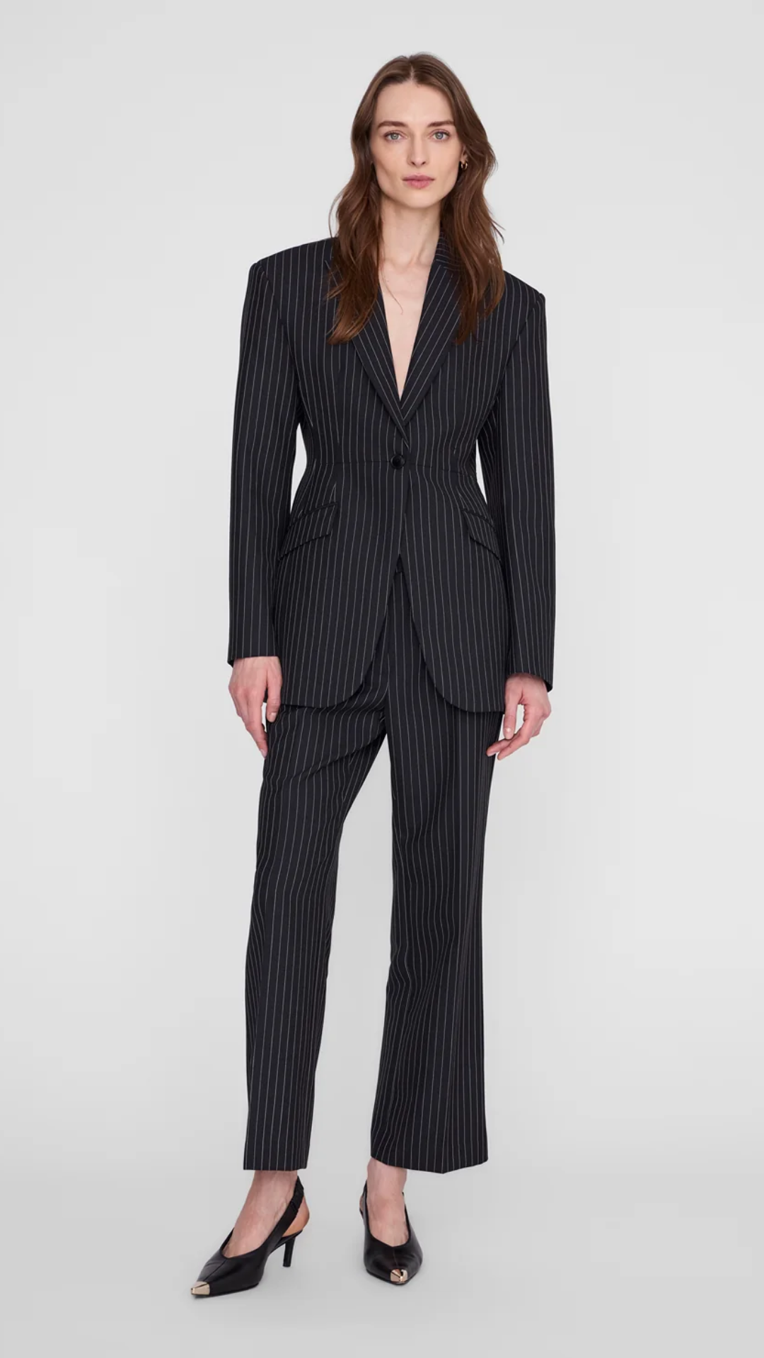 Anine Bing Elga Blazer in Black and White Pinstripe