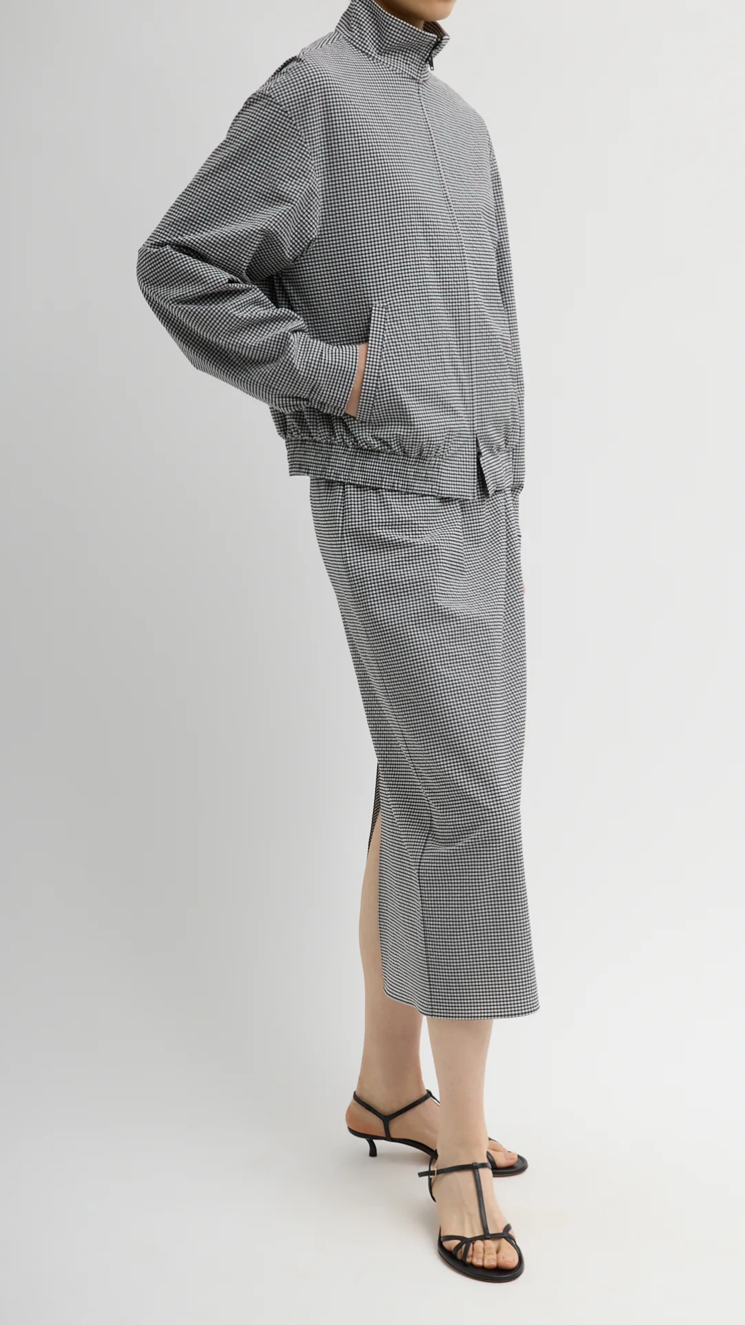 Tibi Tech Gingham Slip Skirt in Black/White