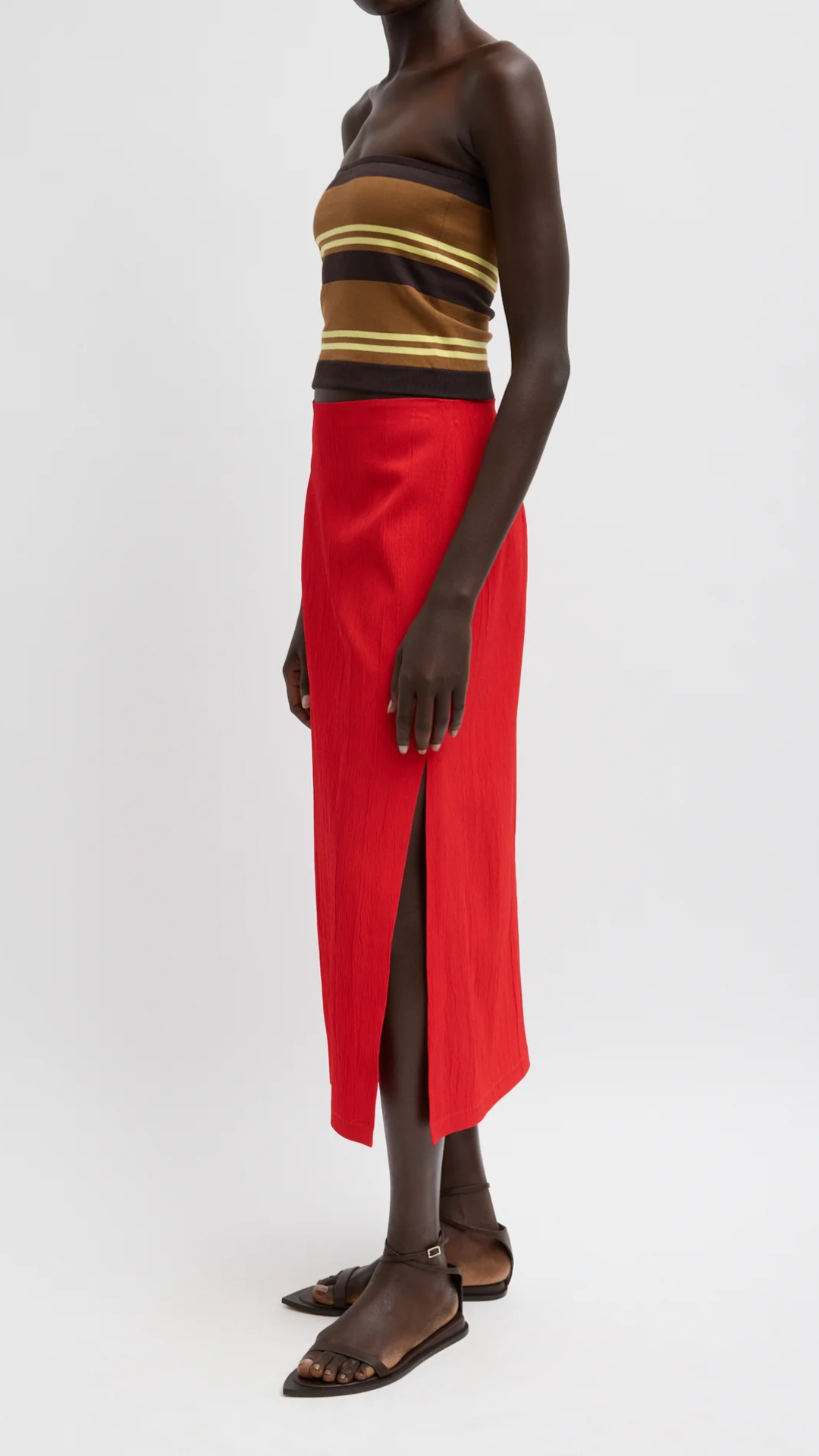 Tibi Creased Stretch Crepe Skirt in Red