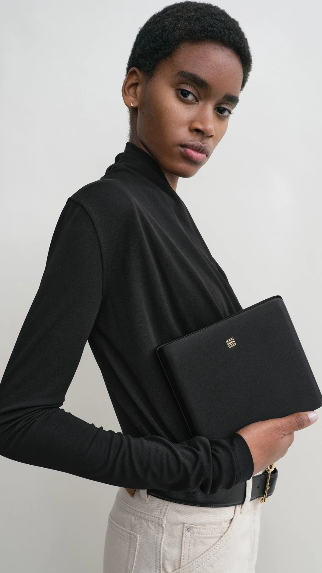 Toteme Satin Box Clutch Bag in Black
