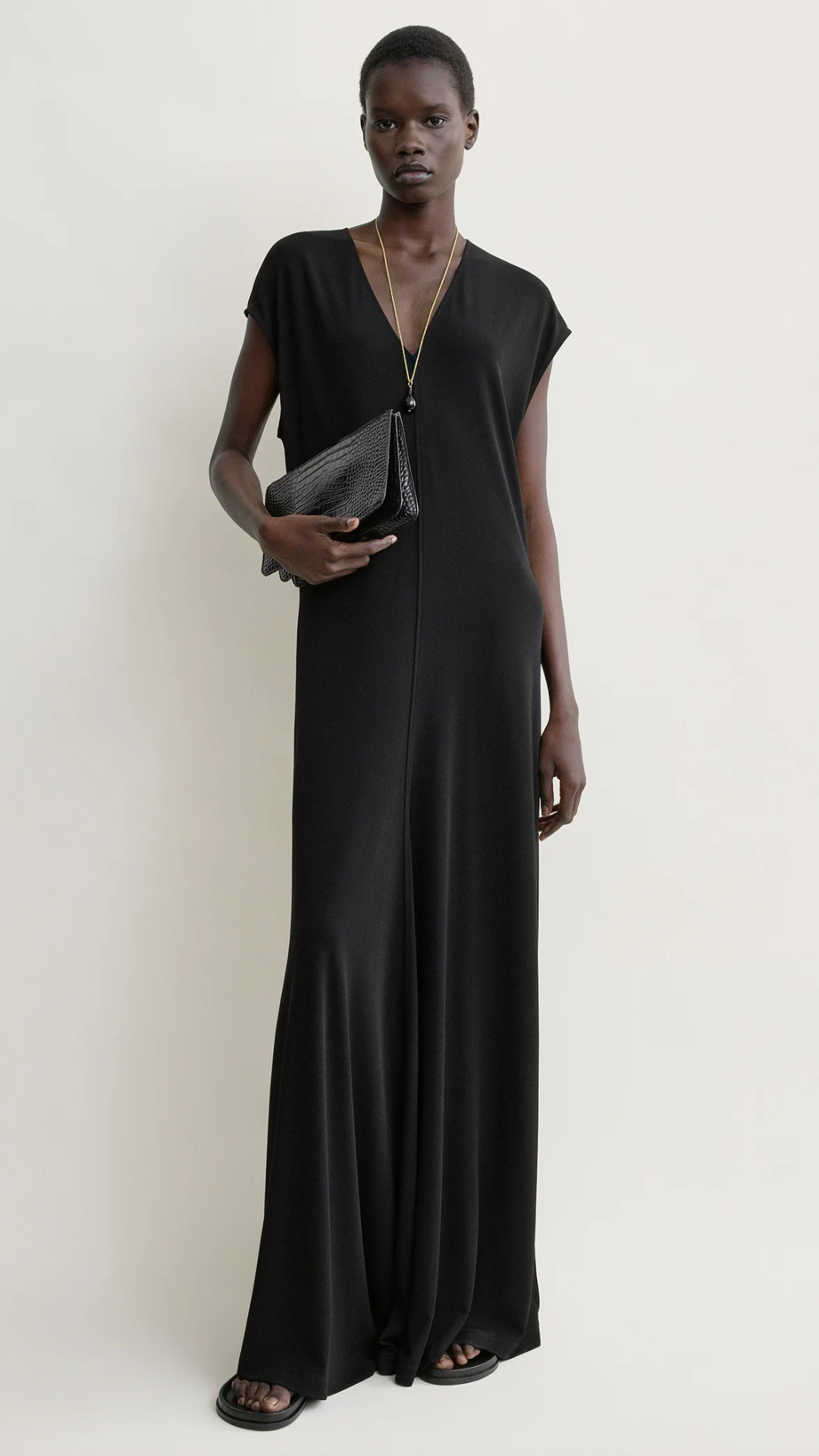 Toteme V-Neck Jersey Dress in Black
