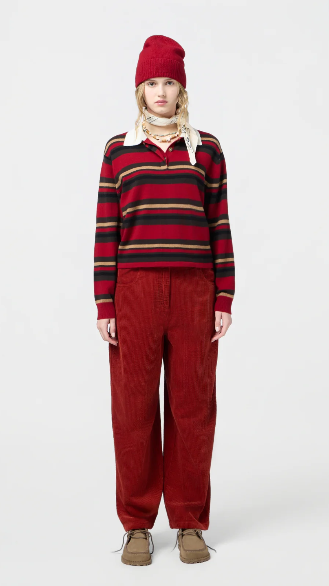 Guest in Residence Cropped Rugby Sweater in Ruby