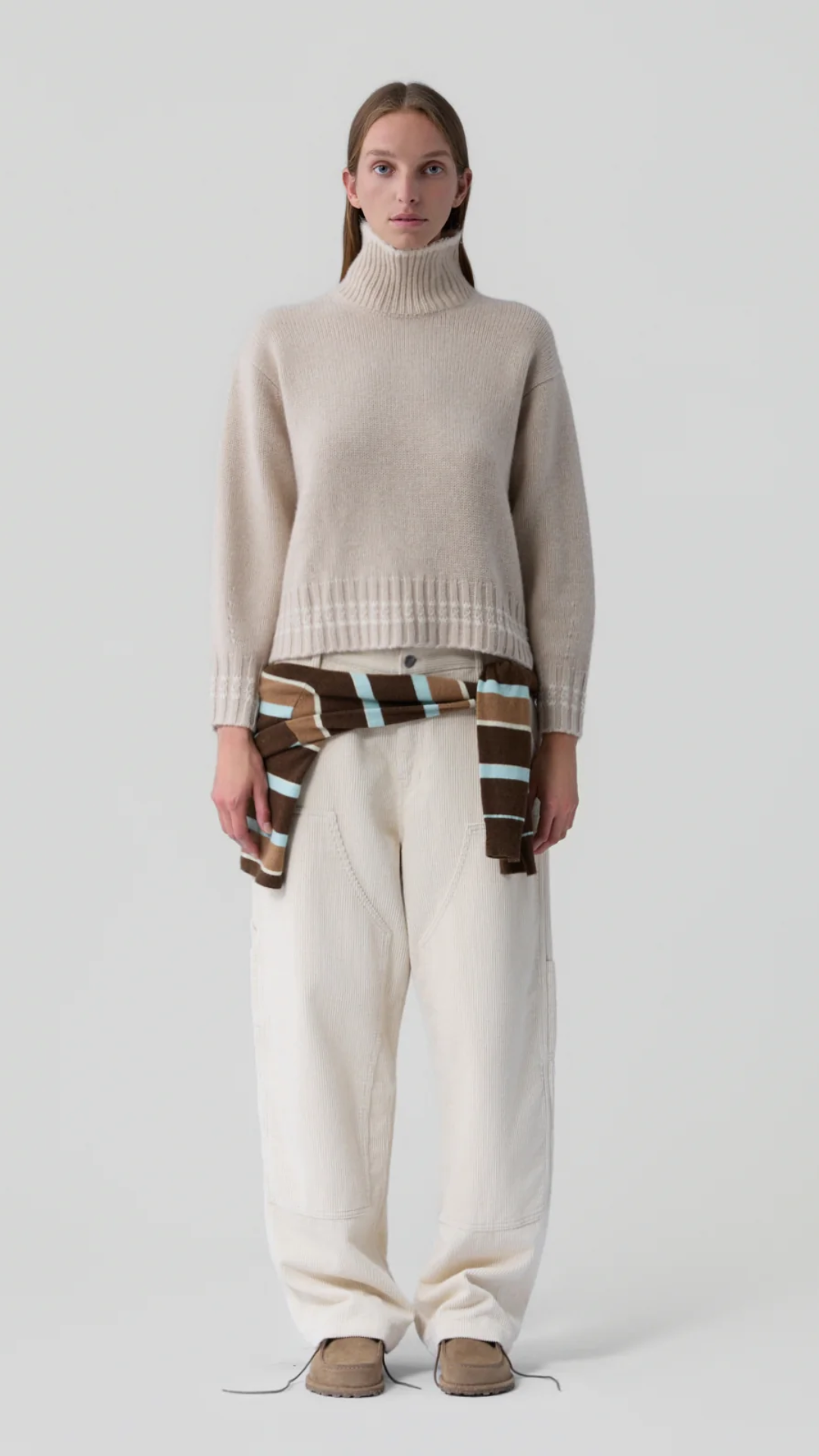 Guest in Residence Tipped Cozy Turtleneck Sweater in Sand