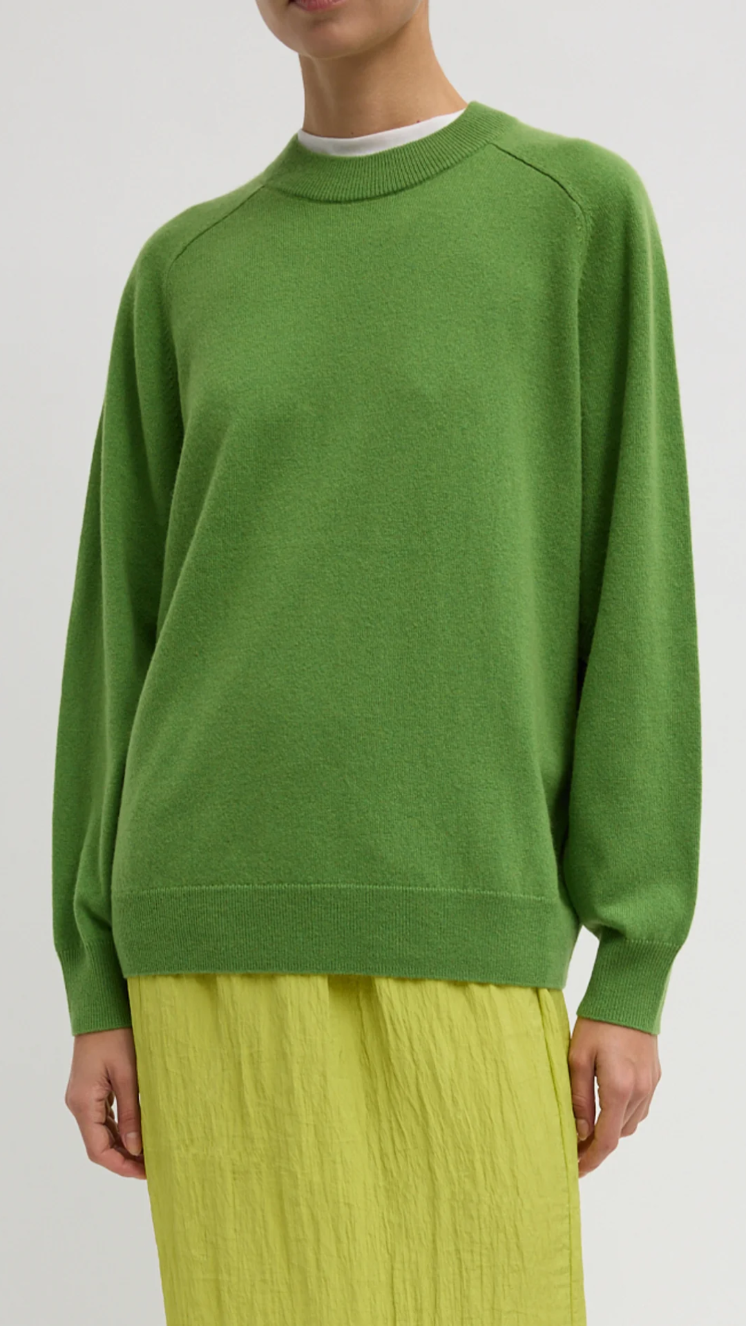 Tibi Washable Cashmere Crewneck Sweater in Avocado