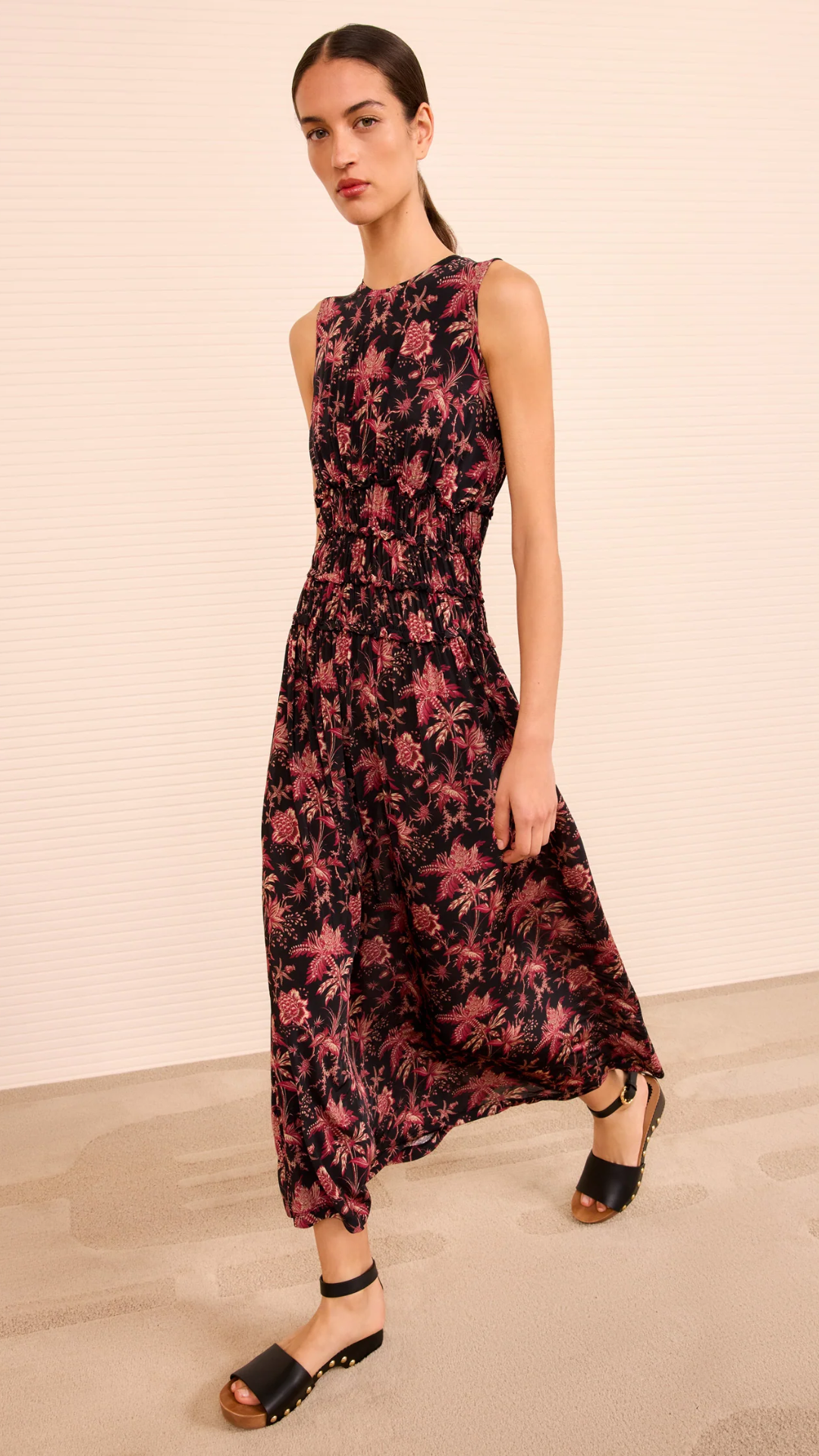 Ulla Johnson Kamaria Ruched Waist Dress in Midnight Lily