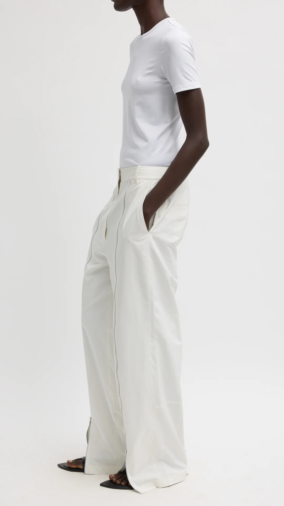 Tibi Nylon Zipper Trouser in White