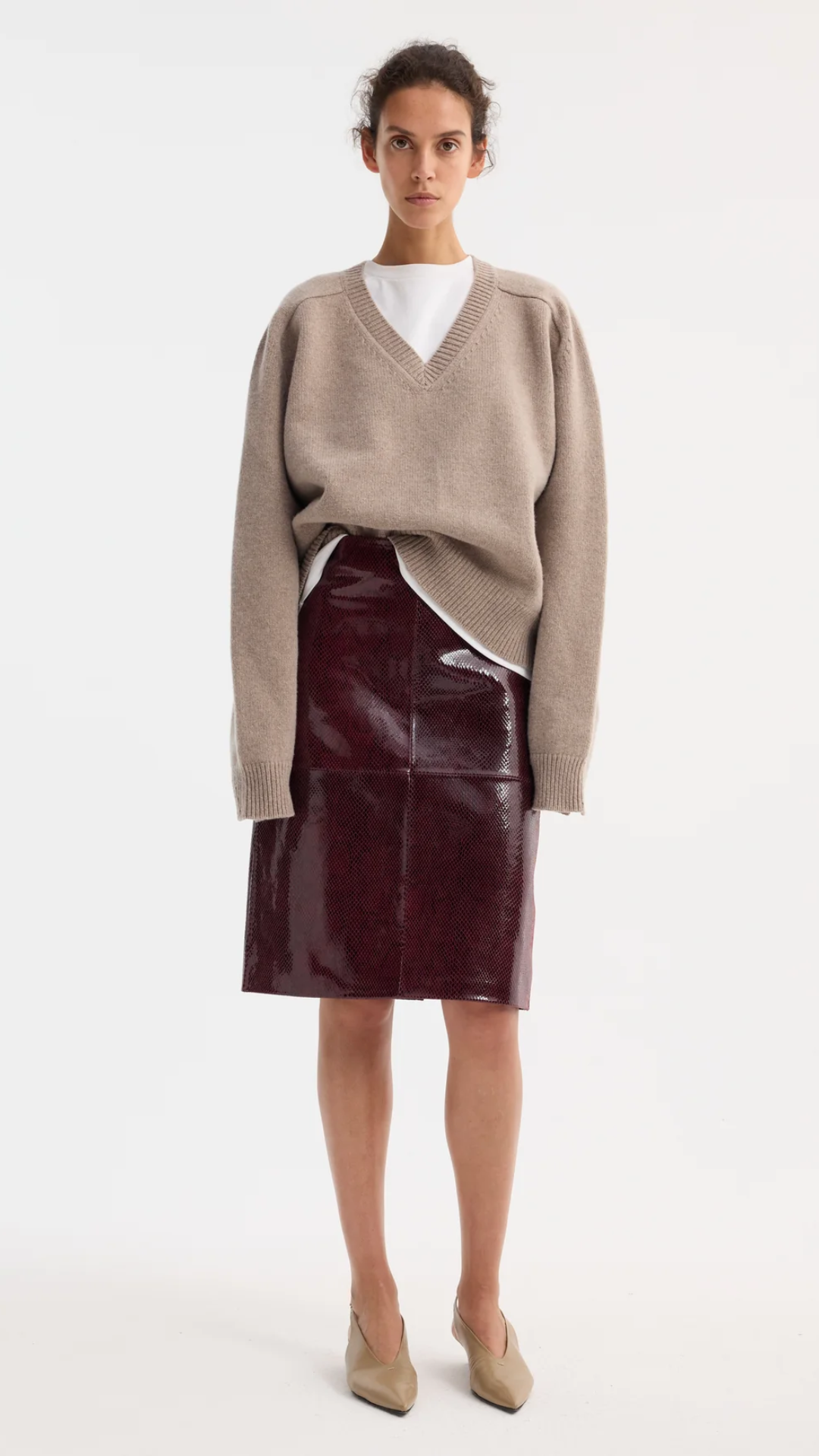 Rohe Snake Leather Skirt in Burgundy Snake