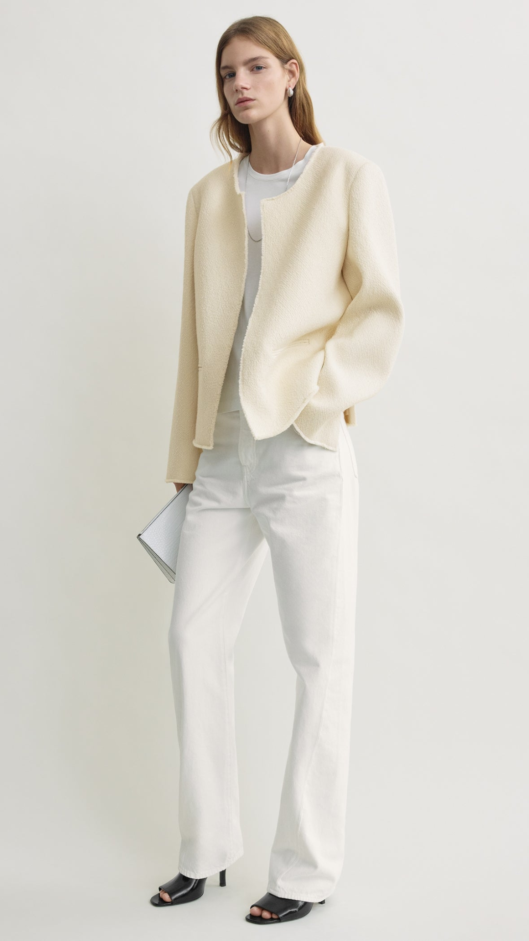 Toteme Open-Front Bouclé Blazer in Ecru