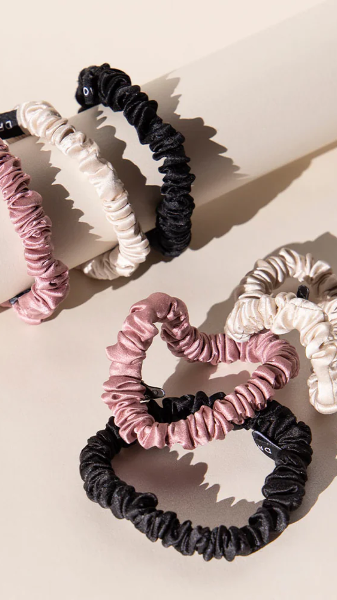 Drowsy Skinny Scrunchie Set in Rose, Dusty, & Black