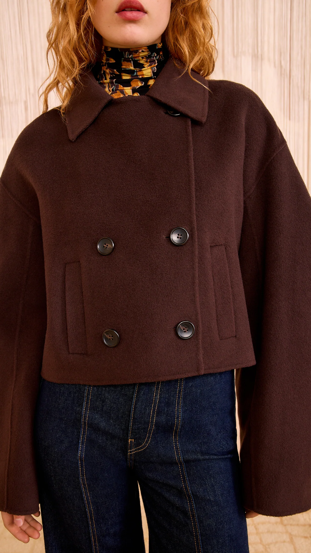 Ulla Johnson Marta Double-Faced Wool Cropped Coat in Sable