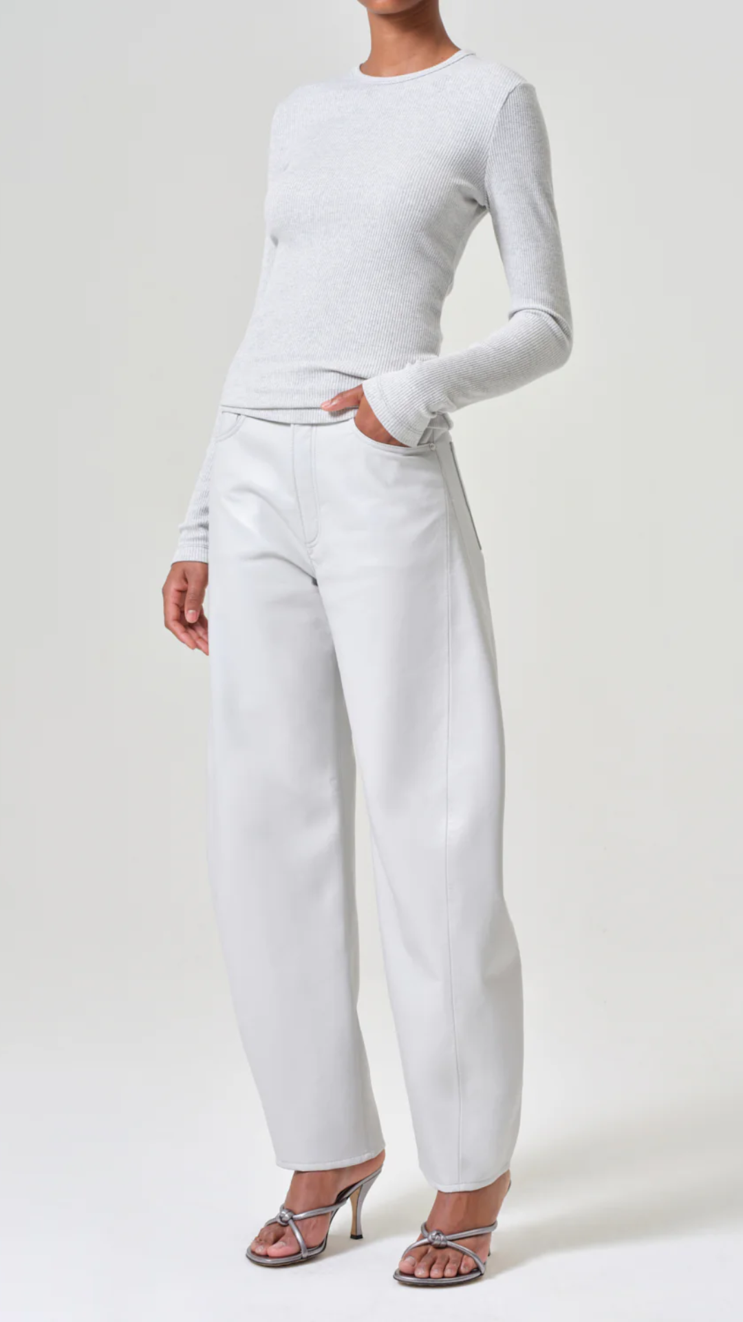 Agolde Delphi Slim Long Sleeve Tee in Grey Heather