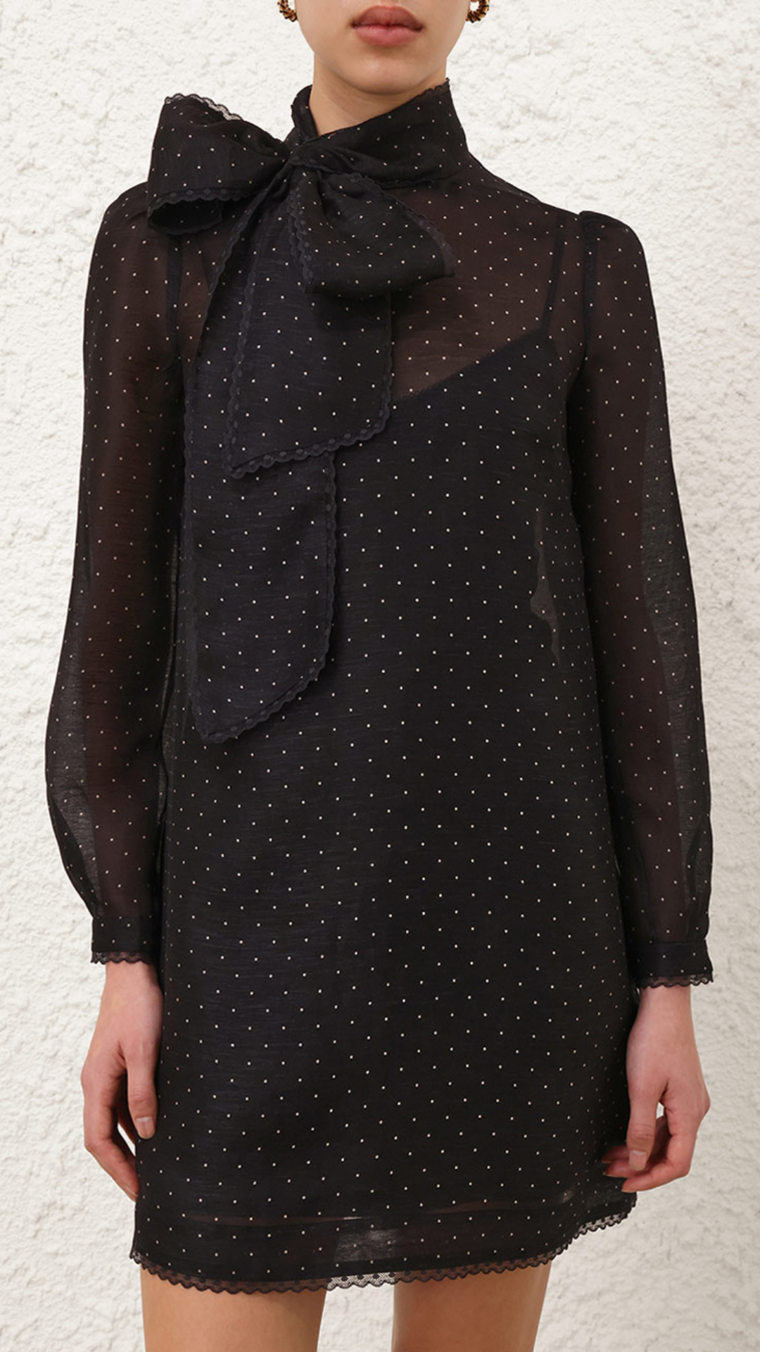 Zimmermann Dream Pussybow Mini Dress in Black Dot